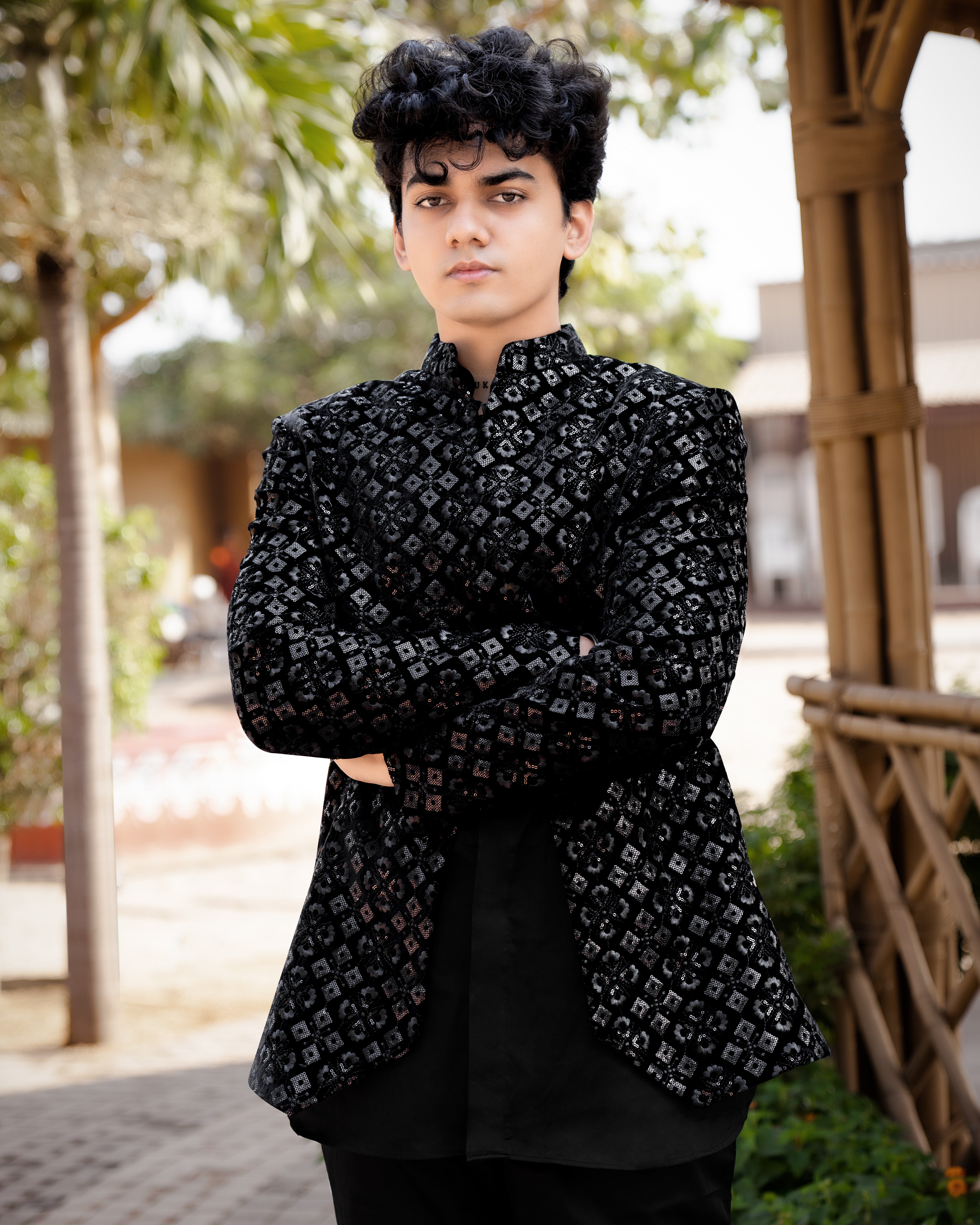 Jade Black Embroidered and Sequence Indo-western Set with Kurta Shirt and Pant SH007-SRW14-36, SH007-SRW14-38, SH007-SRW14-40, SH007-SRW14-42, SH007-SRW14-44, SH007-SRW14-46, SH007-SRW14-48, SH007-SRW14-50, SH007-SRW14-52, SH007-SRW14-54, SH007-SRW14-56, SH007-SRW14-58, SH007-SRW14-60