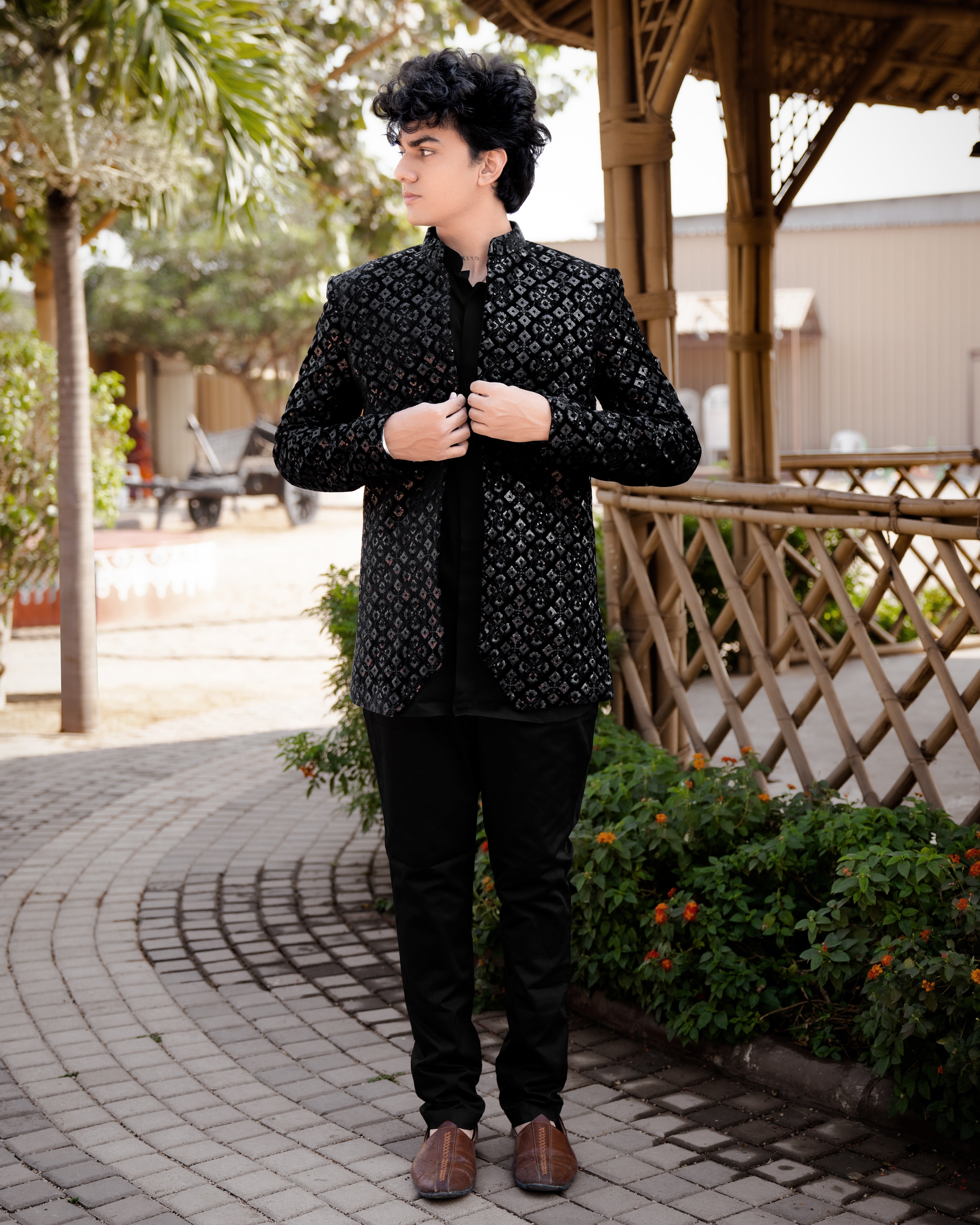 Jade Black Embroidered and Sequence Indo-western Set with Kurta Shirt and Pant SH007-SRW14-36, SH007-SRW14-38, SH007-SRW14-40, SH007-SRW14-42, SH007-SRW14-44, SH007-SRW14-46, SH007-SRW14-48, SH007-SRW14-50, SH007-SRW14-52, SH007-SRW14-54, SH007-SRW14-56, SH007-SRW14-58, SH007-SRW14-60