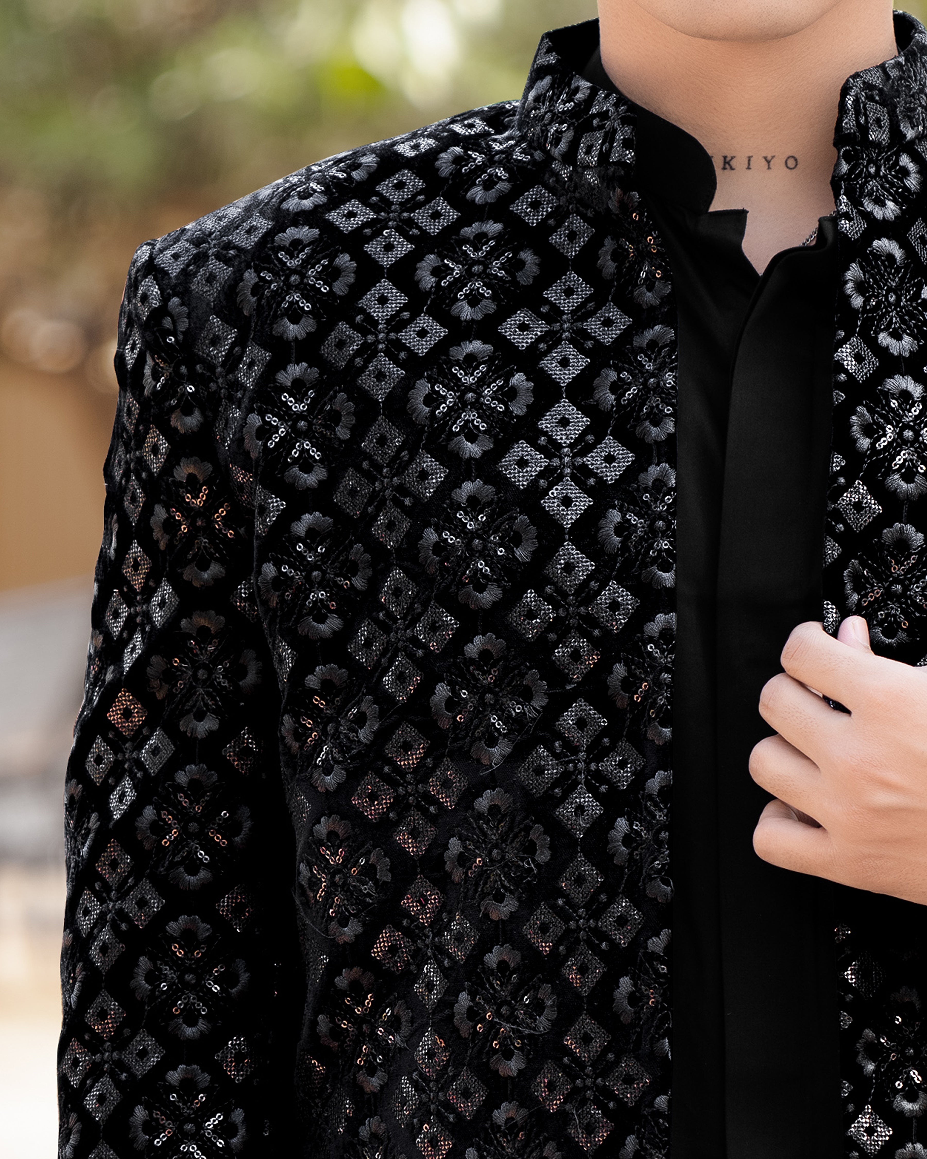 Jade Black Embroidered and Sequence Indo-western Set with Kurta Shirt and Pant SH007-SRW14-36, SH007-SRW14-38, SH007-SRW14-40, SH007-SRW14-42, SH007-SRW14-44, SH007-SRW14-46, SH007-SRW14-48, SH007-SRW14-50, SH007-SRW14-52, SH007-SRW14-54, SH007-SRW14-56, SH007-SRW14-58, SH007-SRW14-60