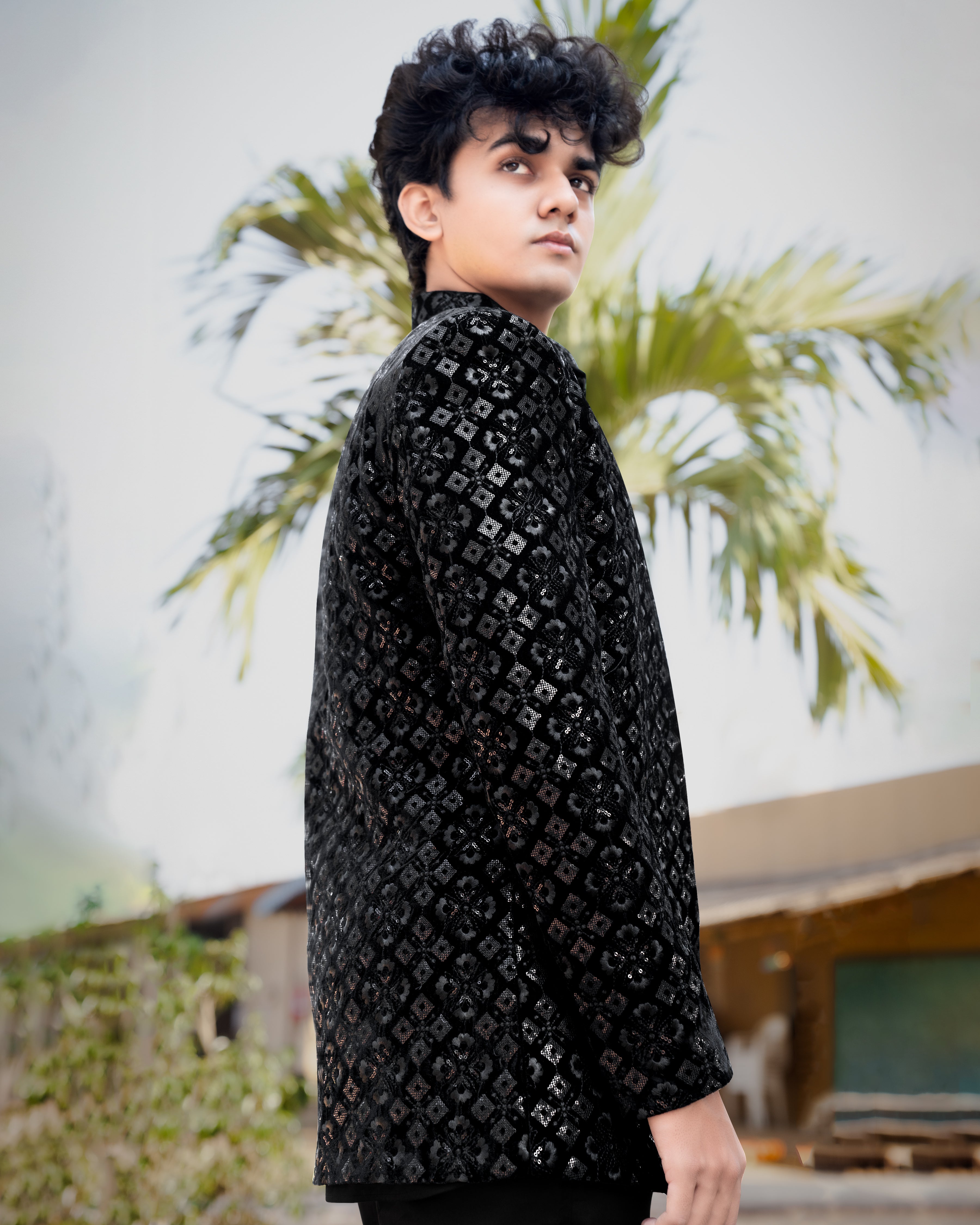 Jade Black Embroidered and Sequence Indo-western Set with Kurta Shirt and Pant SH007-SRW14-36, SH007-SRW14-38, SH007-SRW14-40, SH007-SRW14-42, SH007-SRW14-44, SH007-SRW14-46, SH007-SRW14-48, SH007-SRW14-50, SH007-SRW14-52, SH007-SRW14-54, SH007-SRW14-56, SH007-SRW14-58, SH007-SRW14-60