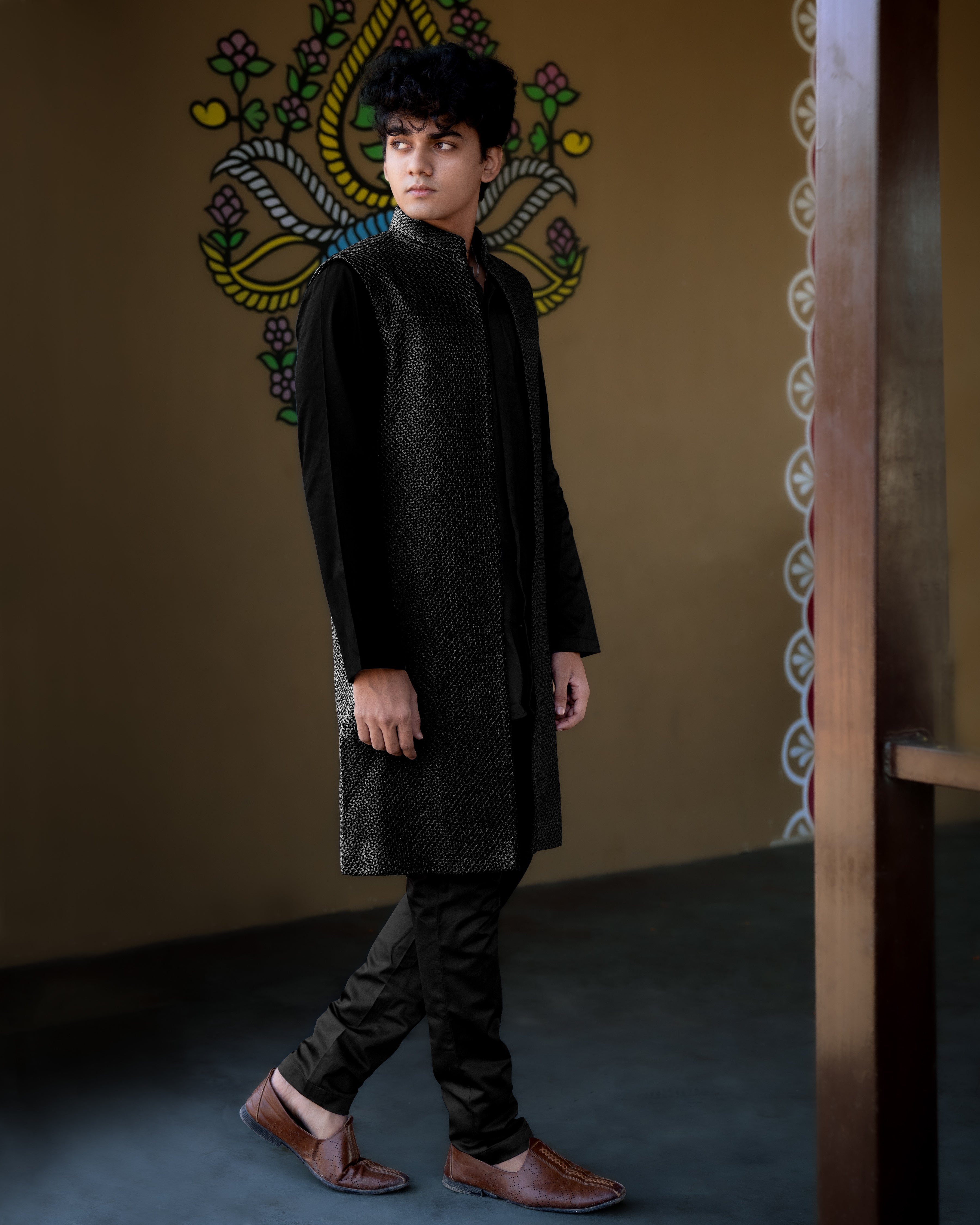 Jade Black with Textured Indo-western Set with Kurta Shirt and Pant SH009-SRW16-36, SH009-SRW16-38, SH009-SRW16-40, SH009-SRW16-42, SH009-SRW16-44, SH009-SRW16-46, SH009-SRW16-48, SH009-SRW16-50, SH009-SRW16-52, SH009-SRW16-54, SH009-SRW16-56, SH009-SRW16-58, SH009-SRW16-60
