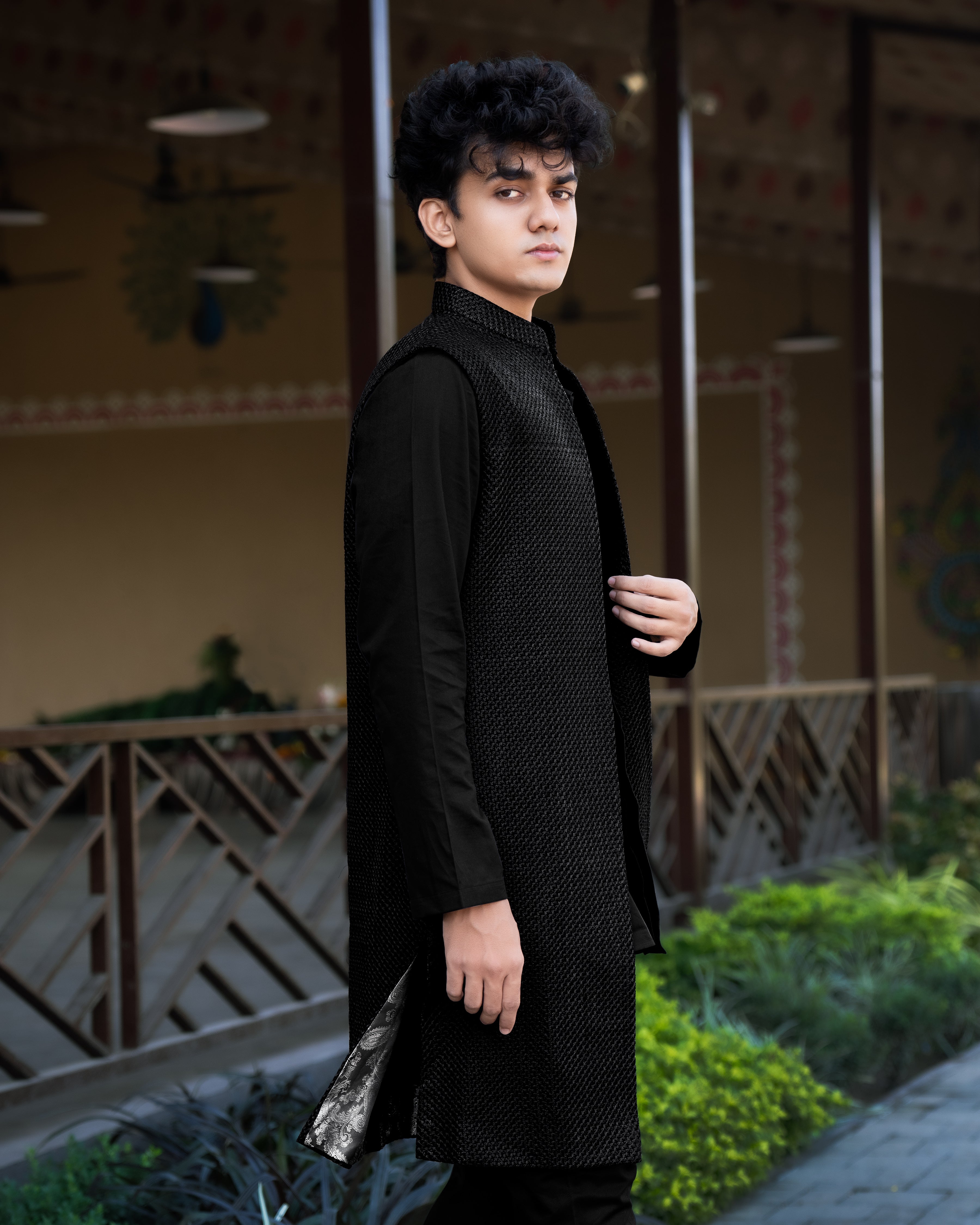 Jade Black with Textured Indo-western Set with Kurta Shirt and Pant SH009-SRW16-36, SH009-SRW16-38, SH009-SRW16-40, SH009-SRW16-42, SH009-SRW16-44, SH009-SRW16-46, SH009-SRW16-48, SH009-SRW16-50, SH009-SRW16-52, SH009-SRW16-54, SH009-SRW16-56, SH009-SRW16-58, SH009-SRW16-60