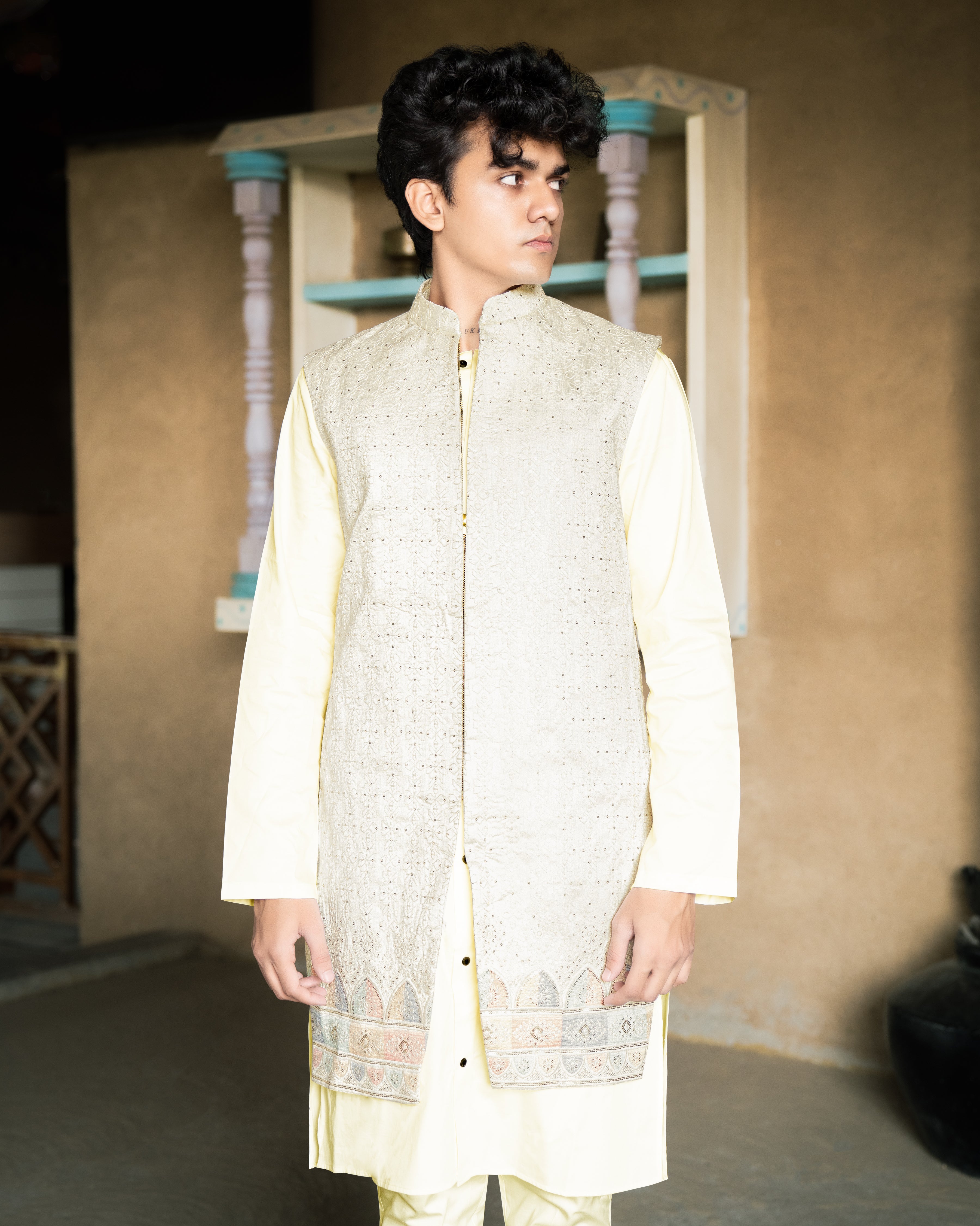 Mercury Off White and Embroider Nehru Long Jacket With Kurta Pajama Set SH016-SRW18-36, SH016-SRW18-38, SH016-SRW18-40, SH016-SRW18-42, SH016-SRW18-44, SH016-SRW18-46, SH016-SRW18-48, SH016-SRW18-50, SH016-SRW18-52, SH016-SRW18-54, SH016-SRW18-56, SH016-SRW18-58, SH016-SRW18-60