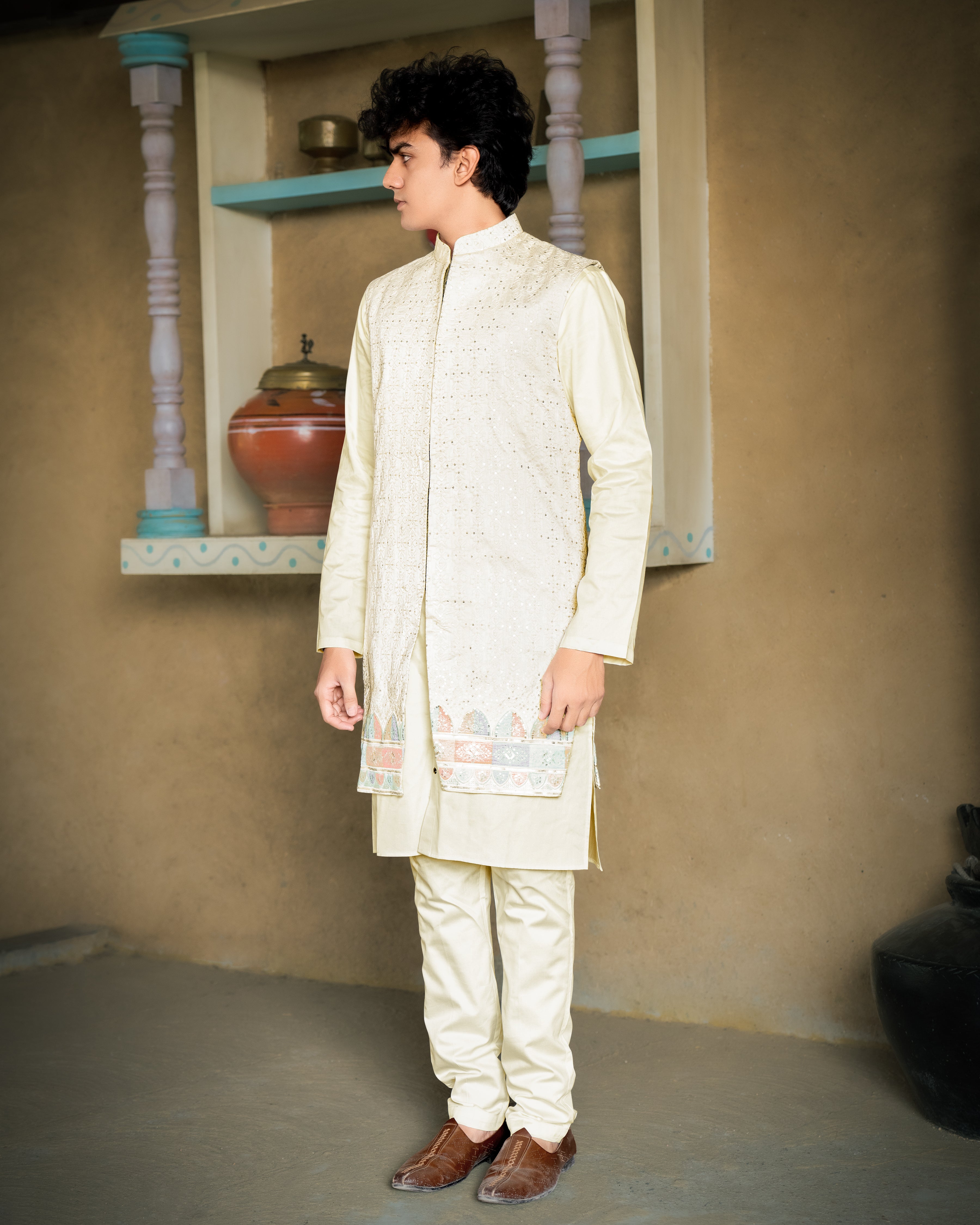 Mercury Off White and Embroider Nehru Long Jacket With Kurta Pajama Set SH016-SRW18-36, SH016-SRW18-38, SH016-SRW18-40, SH016-SRW18-42, SH016-SRW18-44, SH016-SRW18-46, SH016-SRW18-48, SH016-SRW18-50, SH016-SRW18-52, SH016-SRW18-54, SH016-SRW18-56, SH016-SRW18-58, SH016-SRW18-60