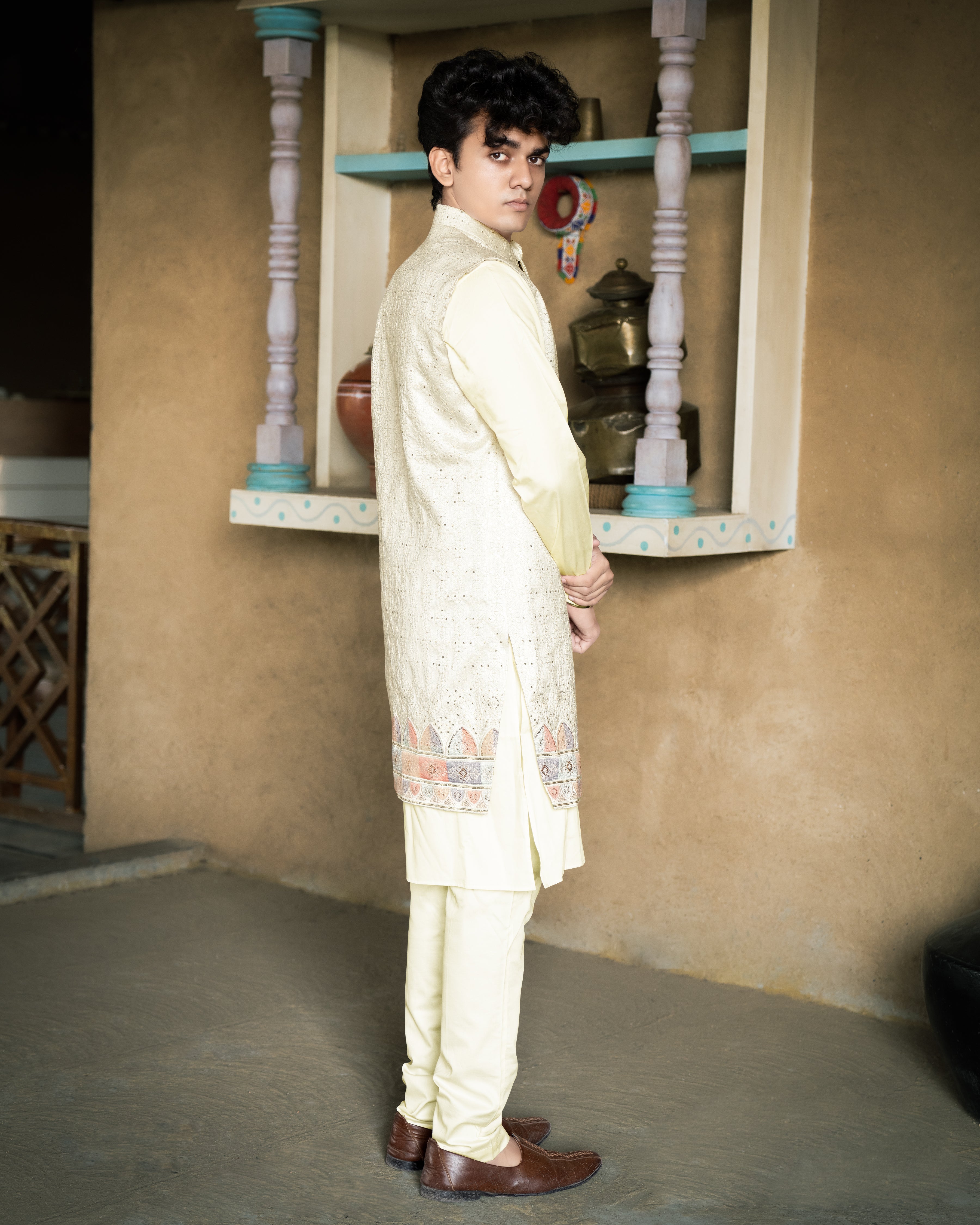 Mercury Off White and Embroider Nehru Long Jacket With Kurta Pajama Set SH016-SRW18-36, SH016-SRW18-38, SH016-SRW18-40, SH016-SRW18-42, SH016-SRW18-44, SH016-SRW18-46, SH016-SRW18-48, SH016-SRW18-50, SH016-SRW18-52, SH016-SRW18-54, SH016-SRW18-56, SH016-SRW18-58, SH016-SRW18-60