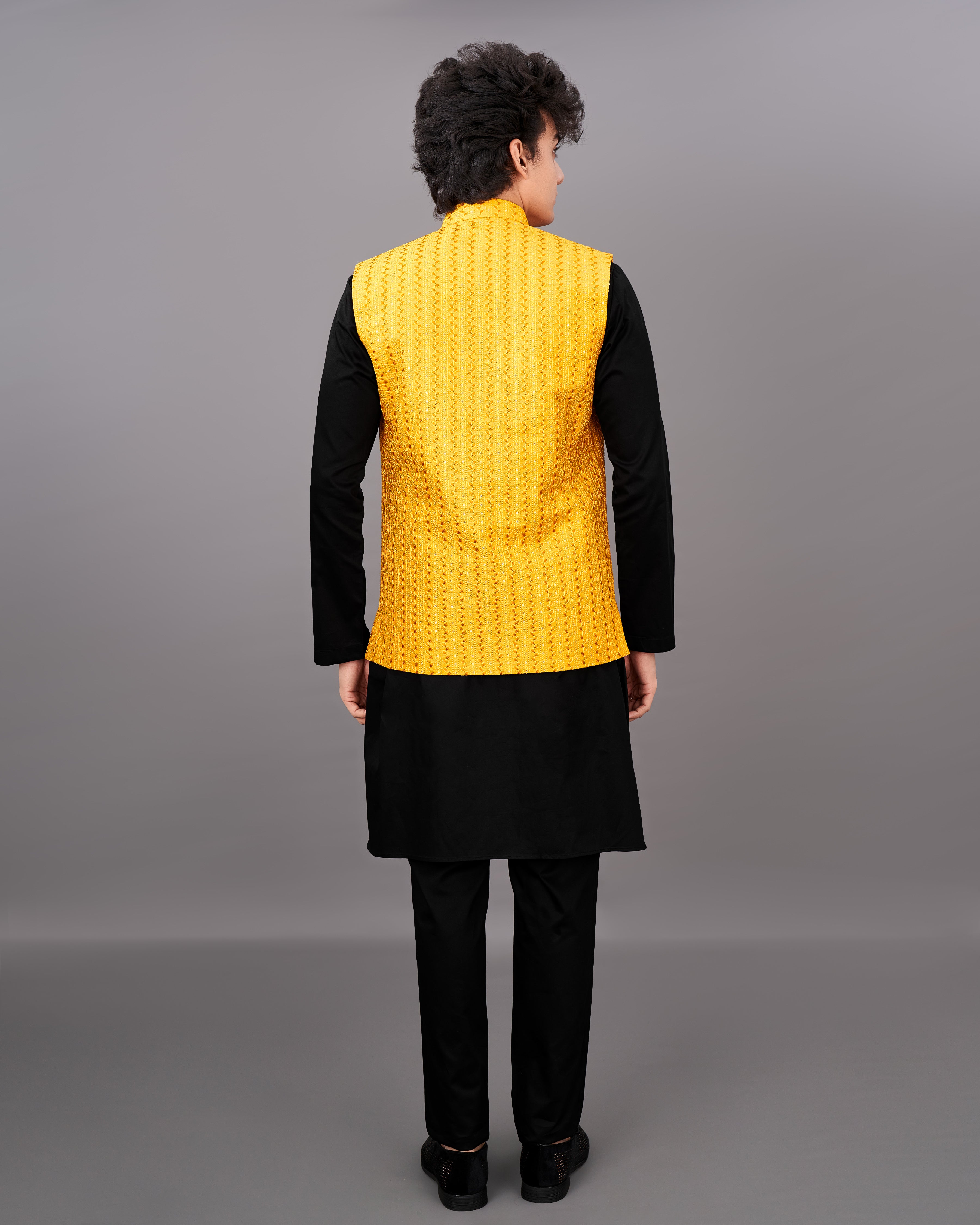 Mikado Yellow Sleeveless Embroidered Jacket with Kurta, Pants Set SH019-SRW31-36, SH019-SRW31-38, SH019-SRW31-40, SH019-SRW31-42, SH019-SRW31-44, SH019-SRW31-46, SH019-SRW31-48, SH019-SRW31-50, SH019-SRW31-52, SH019-SRW31-54, SH019-SRW31-56, SH019-SRW31-58, SH019-SRW31-60