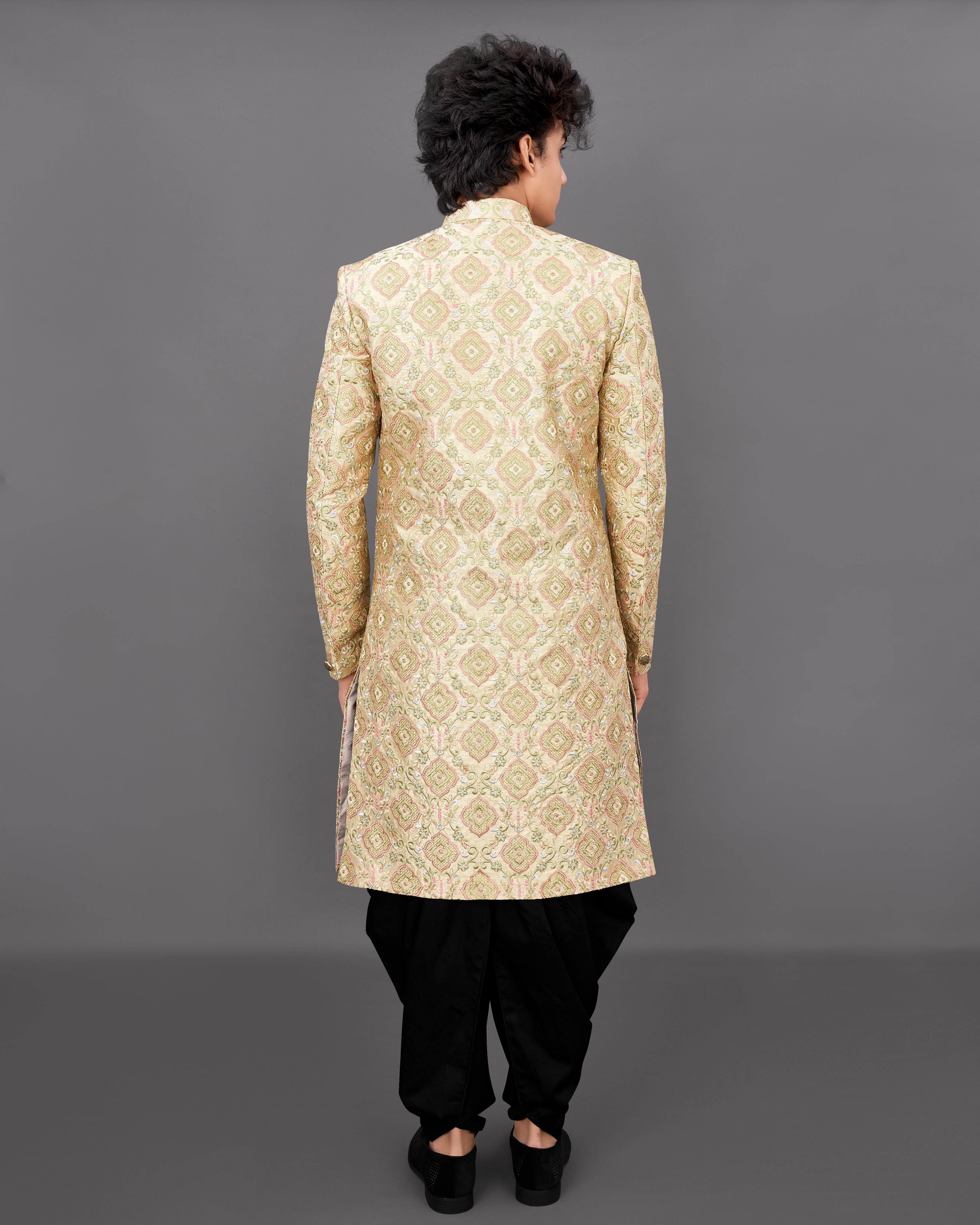 Navajo Brown with Oyster Peach and Sequence Embroidered Sherwani with Kurta and Dhoti Set SH023-SRW10-36, SH023-SRW10-38, SH023-SRW10-40, SH023-SRW10-42, SH023-SRW10-44, SH023-SRW10-46, SH023-SRW10-48, SH023-SRW10-50, SH023-SRW10-52, SH023-SRW10-54, SH023-SRW10-56, SH023-SRW10-58, SH023-SRW10-60