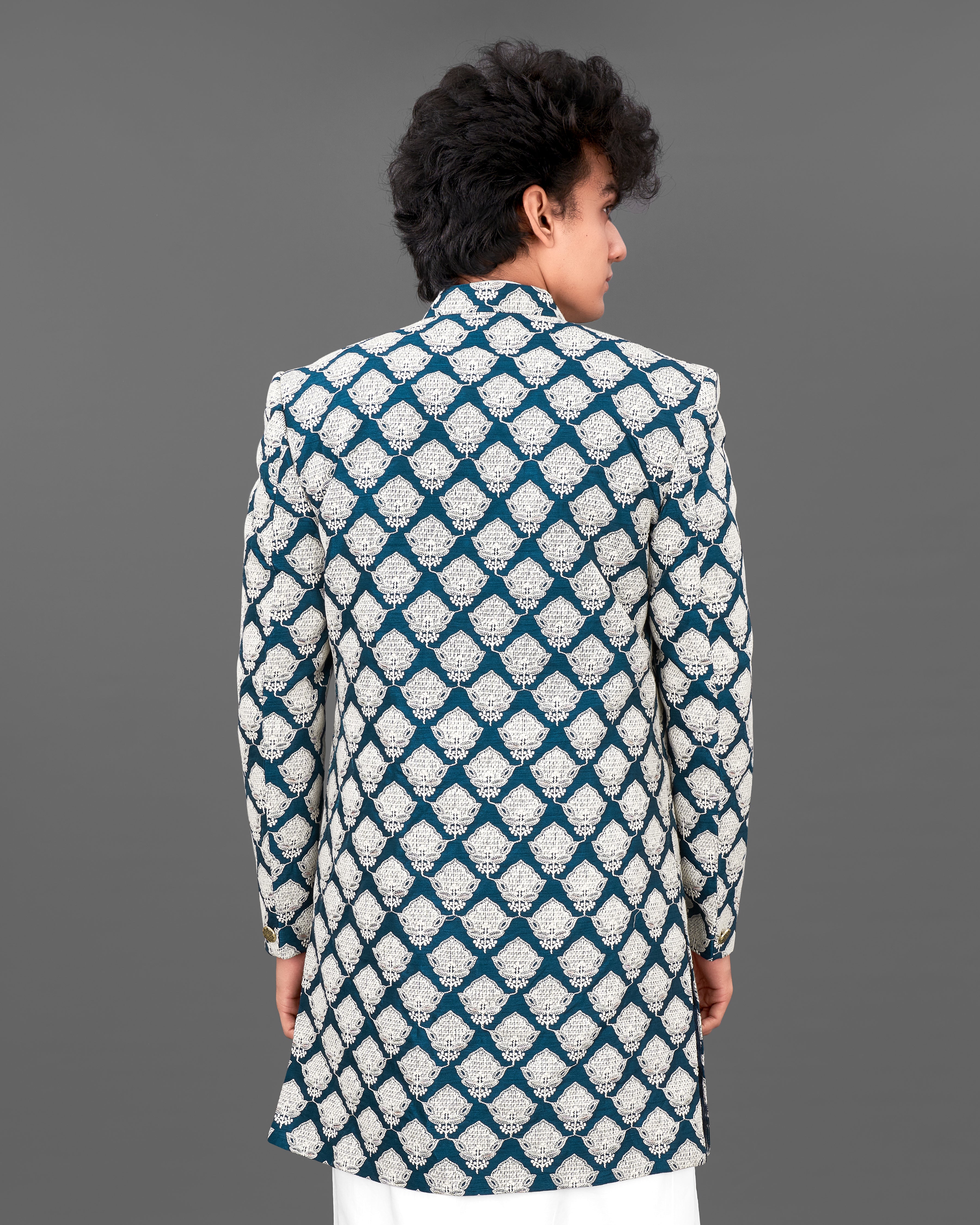 Rhino Blue with White and Sequence Embroidered Indo-Western with Kurta and Pants Set SHR024-SRW22-36, SHR024-SRW22-38, SHR024-SRW22-40, SHR024-SRW22-42, SHR024-SRW22-44, SHR024-SRW22-46, SHR024-SRW22-48, SHR024-SRW22-50, SHR024-SRW22-52, SHR024-SRW22-54, SHR024-SRW22-56, SHR024-SRW22-58, SHR024-SRW22-60