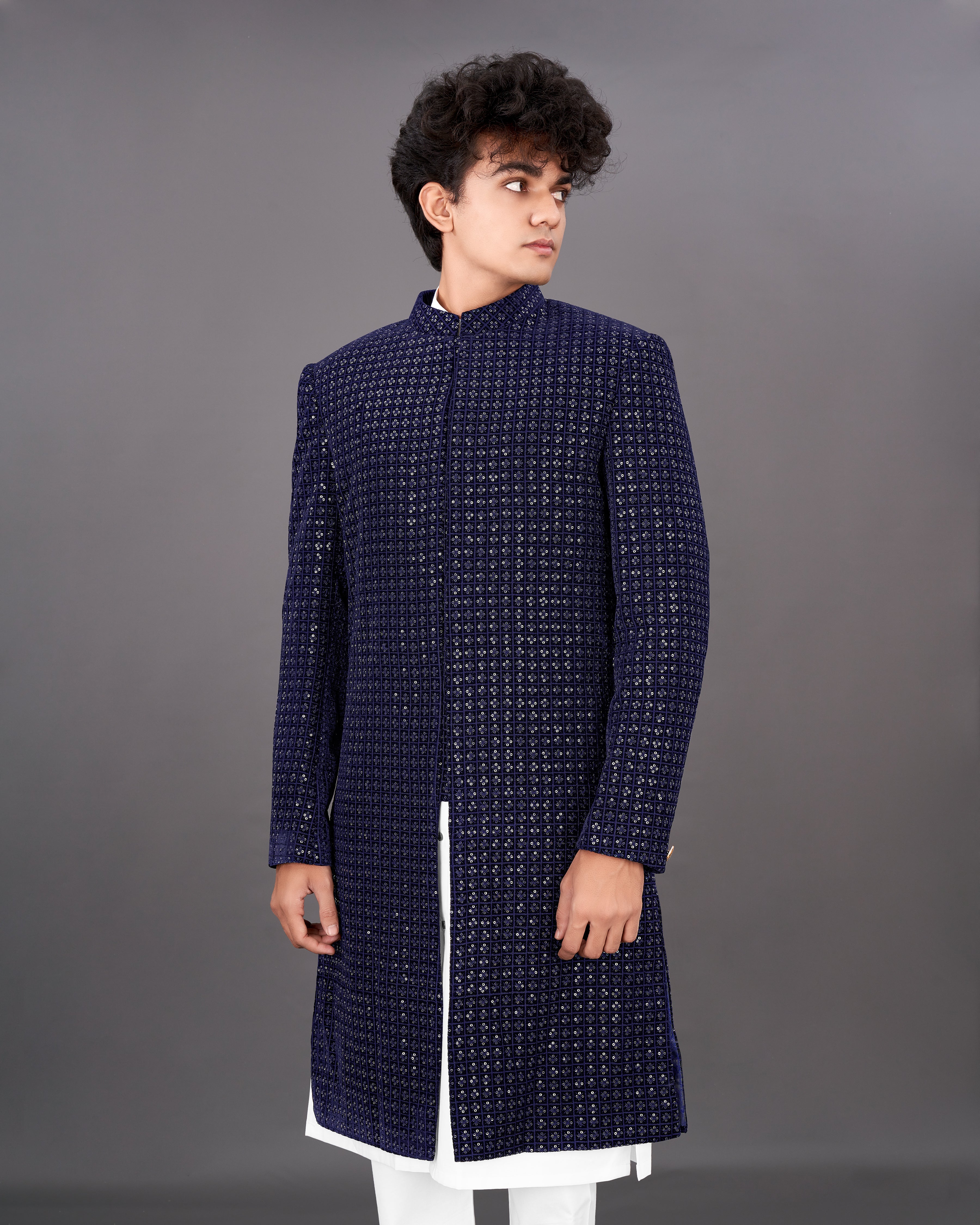 Haiti Navy Blue Embroidered Sherwani with Kurta and Pants Set SH025-SRW30-36, SH025-SRW30-38, SH025-SRW30-40, SH025-SRW30-42, SH025-SRW30-44, SH025-SRW30-46, SH025-SRW30-48, SH025-SRW30-50, SH025-SRW30-52, SH025-SRW30-54, SH025-SRW30-56, SH025-SRW30-58, SH025-SRW30-60