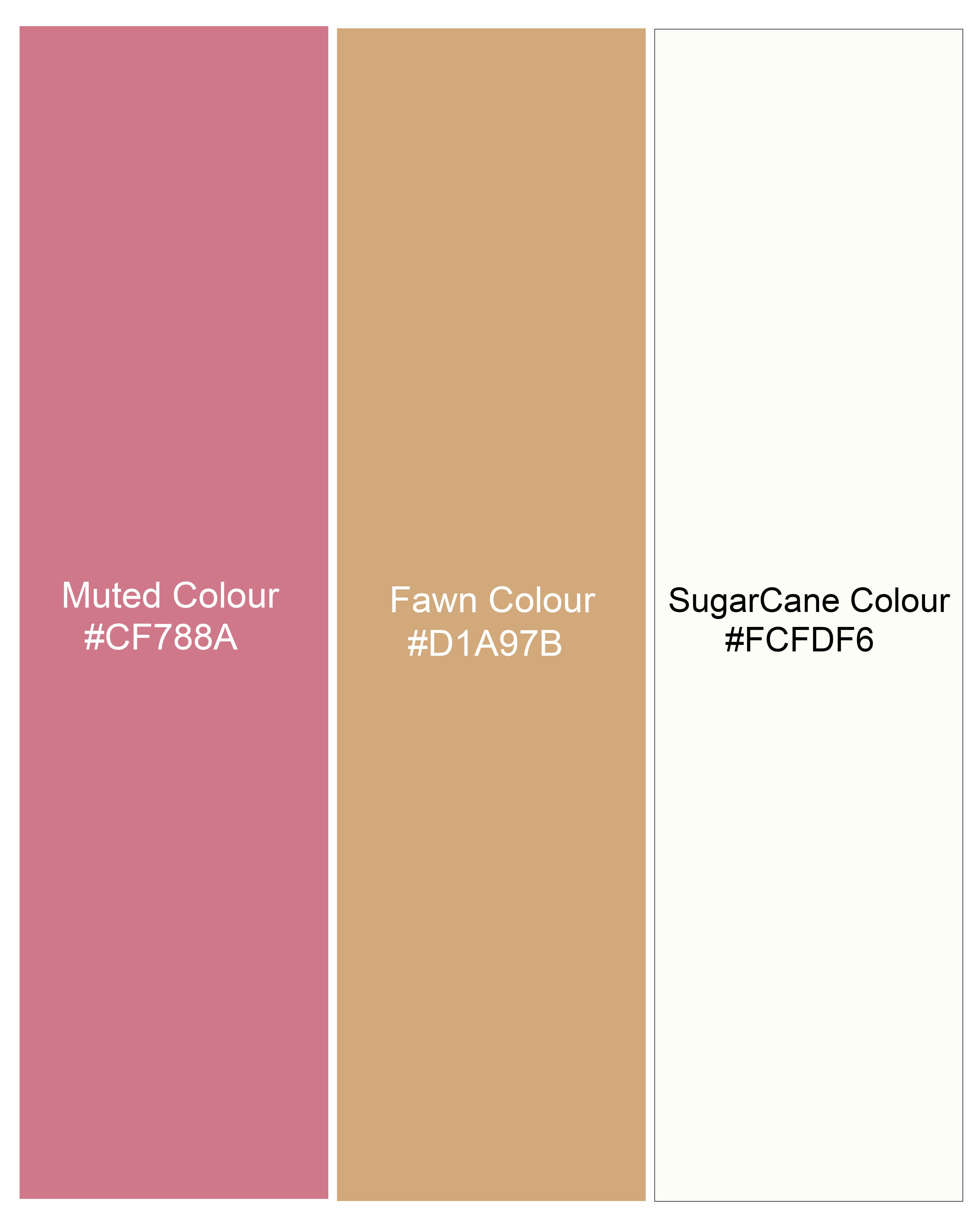 Sugarcane White with Muted Pink and Fawn Brown Sleeveless Jacket with Kurta, Pants Set