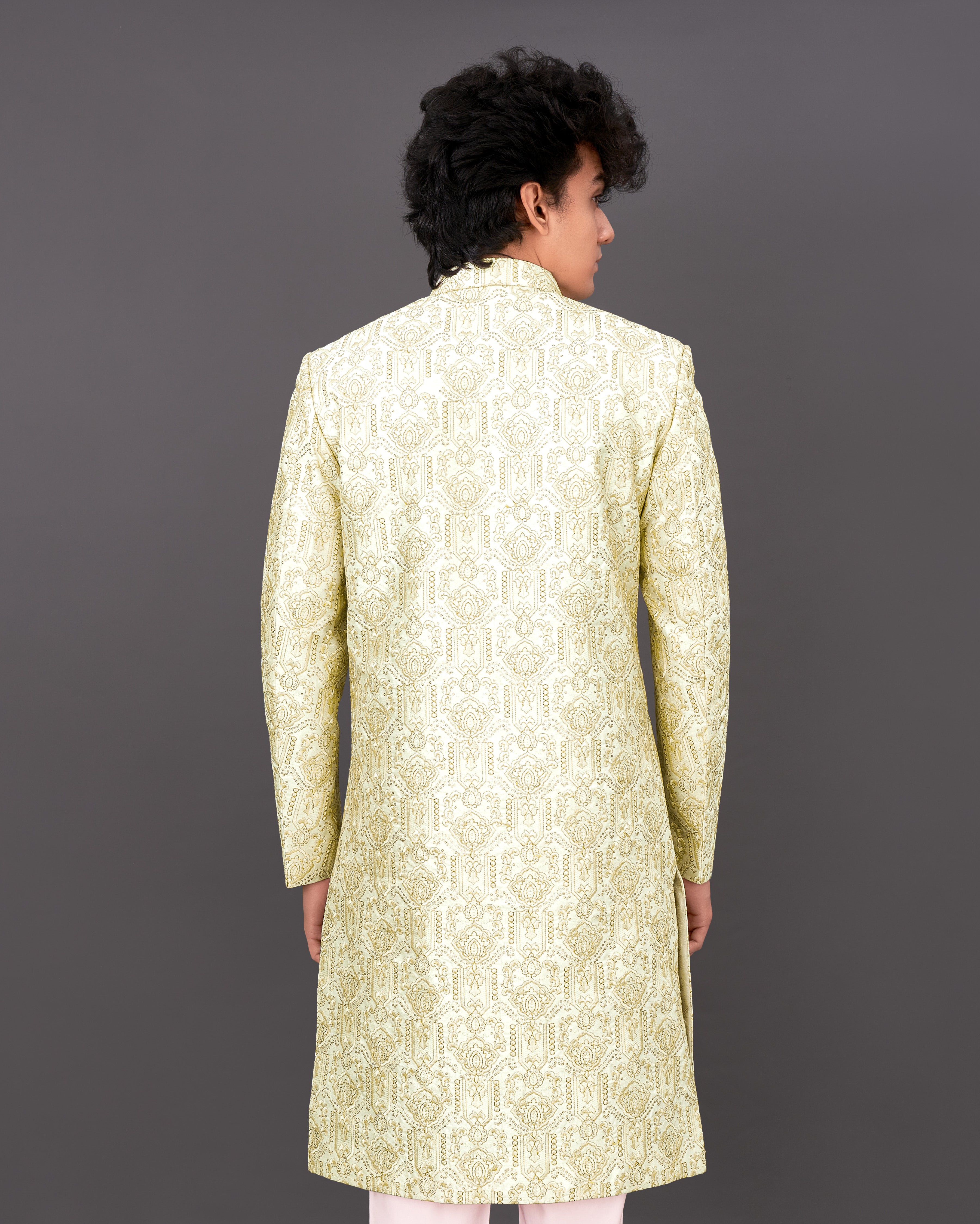 Eggshell Cream Heavyweight Embroidered Sherwani with Kurta and Pants Set SH035-BG-36, SH035-BG-38, SH035-BG-40, SH035-BG-42, SH035-BG-44, SH035-BG-46, SH035-BG-48, SH035-BG-50, SH035-BG-52, SH035-BG-54, SH035-BG-56, SH035-BG-58, SH035-BG-60