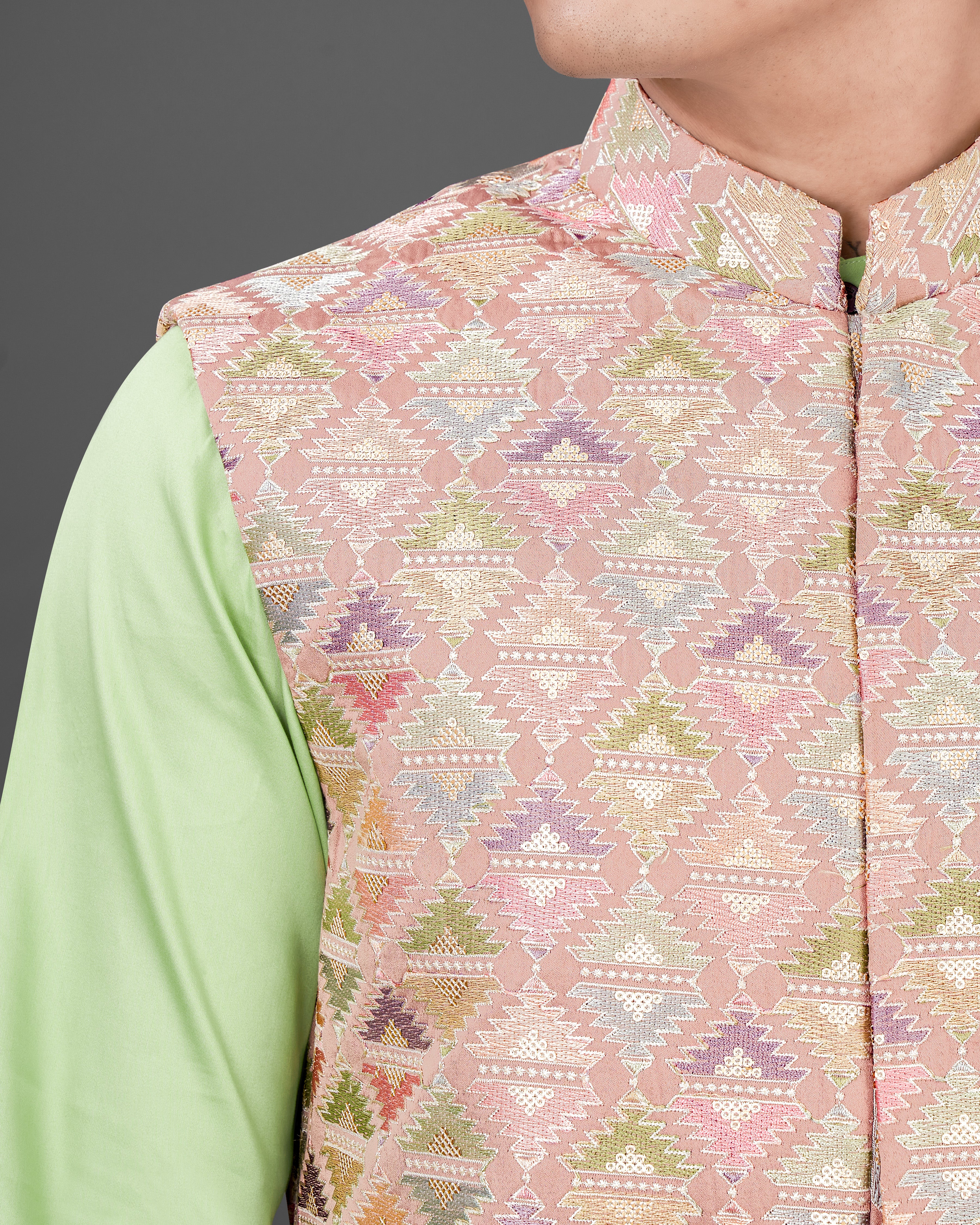 Vanilla Pink with Pixie Green Embroidered Sleeveless Indo-Western with Kurta and Pants Set SHR037-SRW20-36, SHR037-SRW20-38, SHR037-SRW20-40, SHR037-SRW20-42, SHR037-SRW20-44, SHR037-SRW20-46, SHR037-SRW20-48, SHR037-SRW20-50, SHR037-SRW20-52, SHR037-SRW20-54, SHR037-SRW20-56, SHR037-SRW20-58, SHR037-SRW20-60