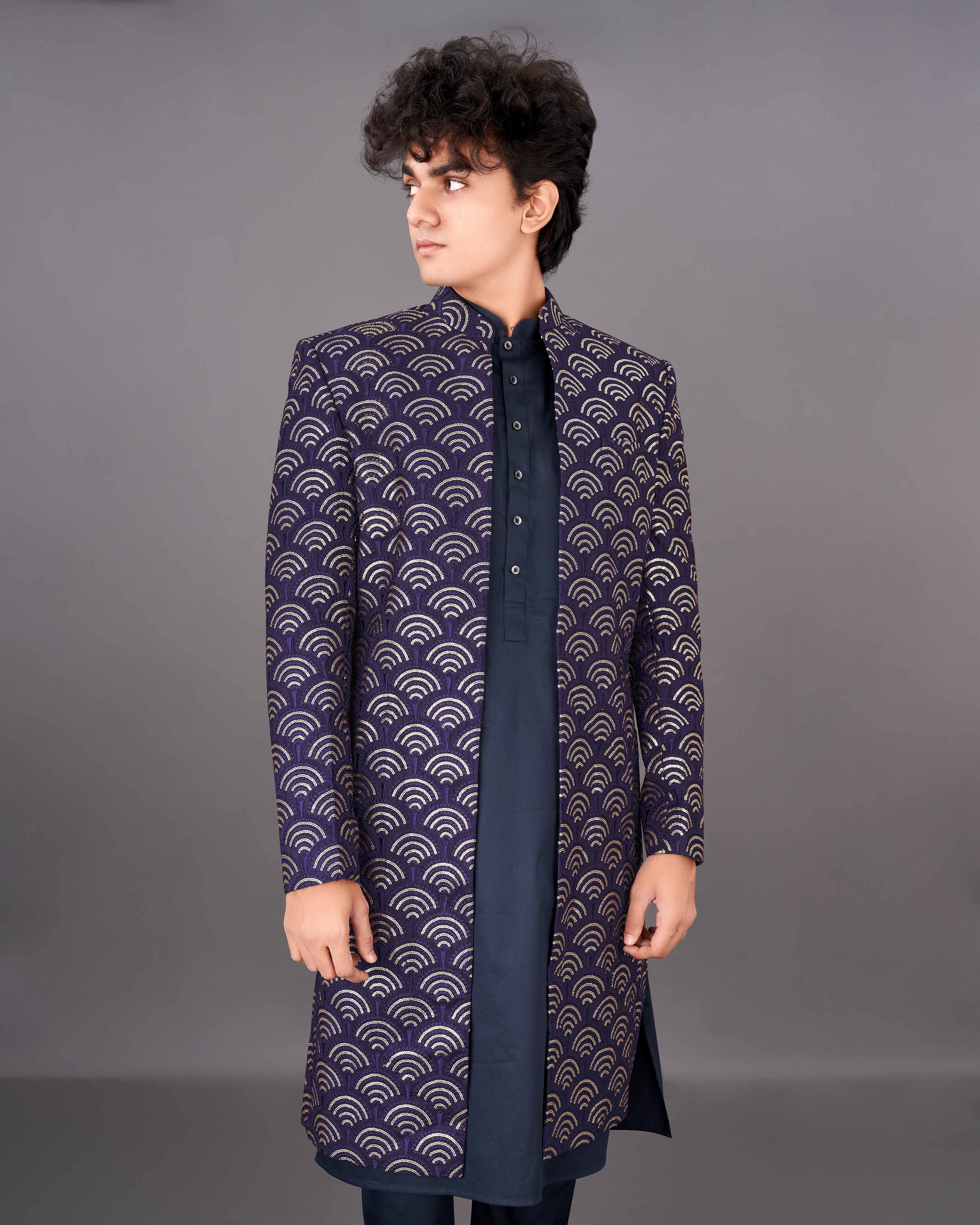 Baltic Sea Blue Sequence Embroidered Sherwani with Kurta and Pants Set SH041-SRW29-36, SH041-SRW29-38, SH041-SRW29-40, SH041-SRW29-42, SH041-SRW29-44, SH041-SRW29-46, SH041-SRW29-48, SH041-SRW29-50, SH041-SRW29-52, SH041-SRW29-54, SH041-SRW29-56, SH041-SRW29-58, SH041-SRW29-60