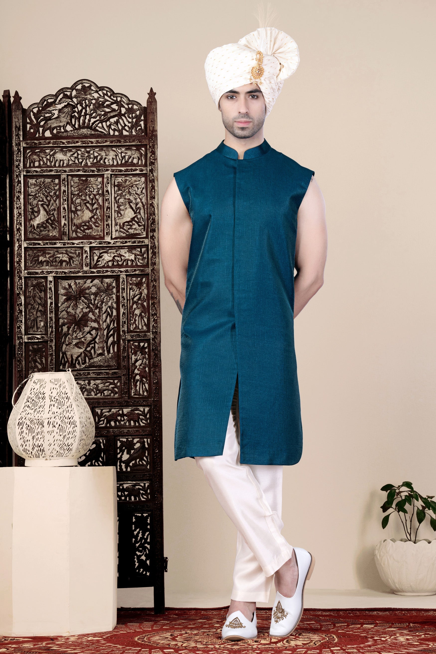 Teal Blue Sleeveless Indo Set