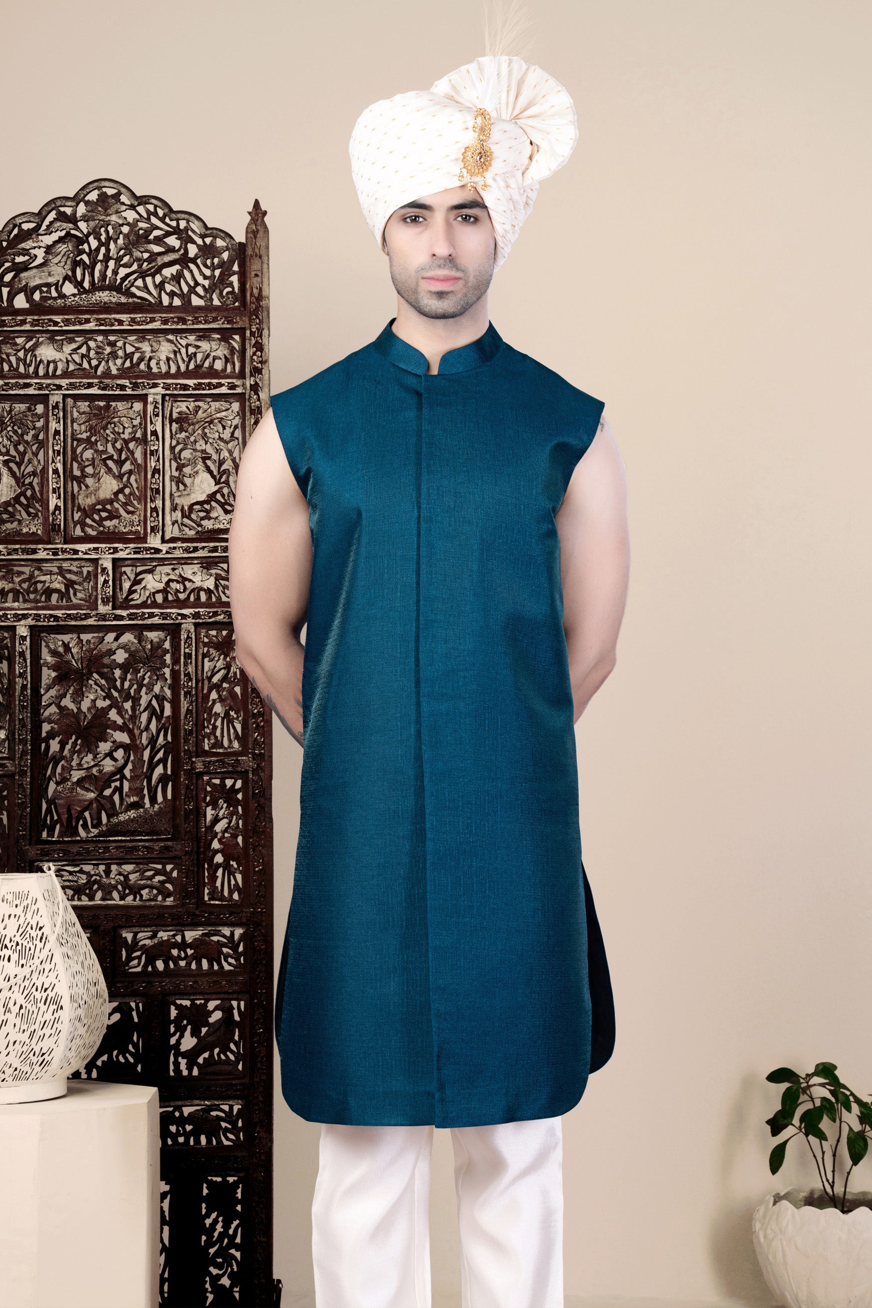 Teal Blue Sleeveless Indo Set