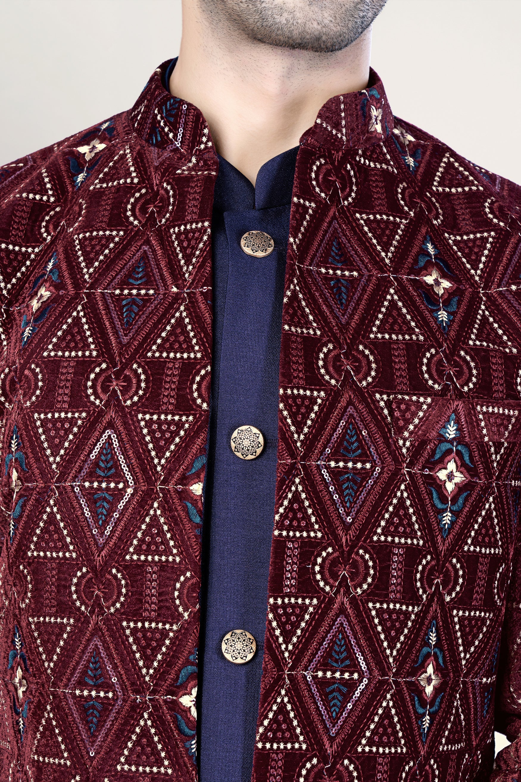 Haiti and Rhino Blue Geometric Kurta