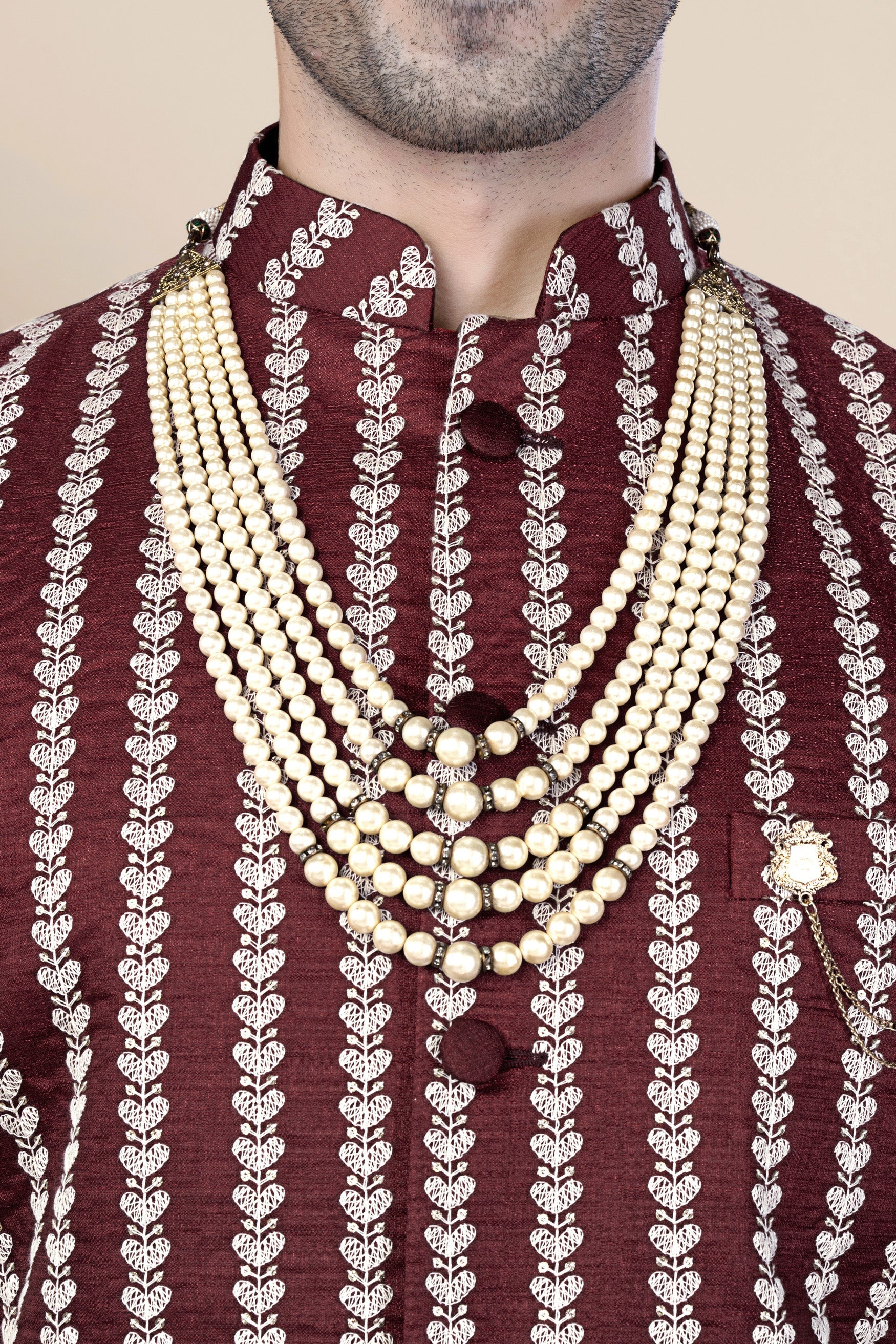 Irish Maroon and Cream Thread Embroidered Indo-Western  with Koti