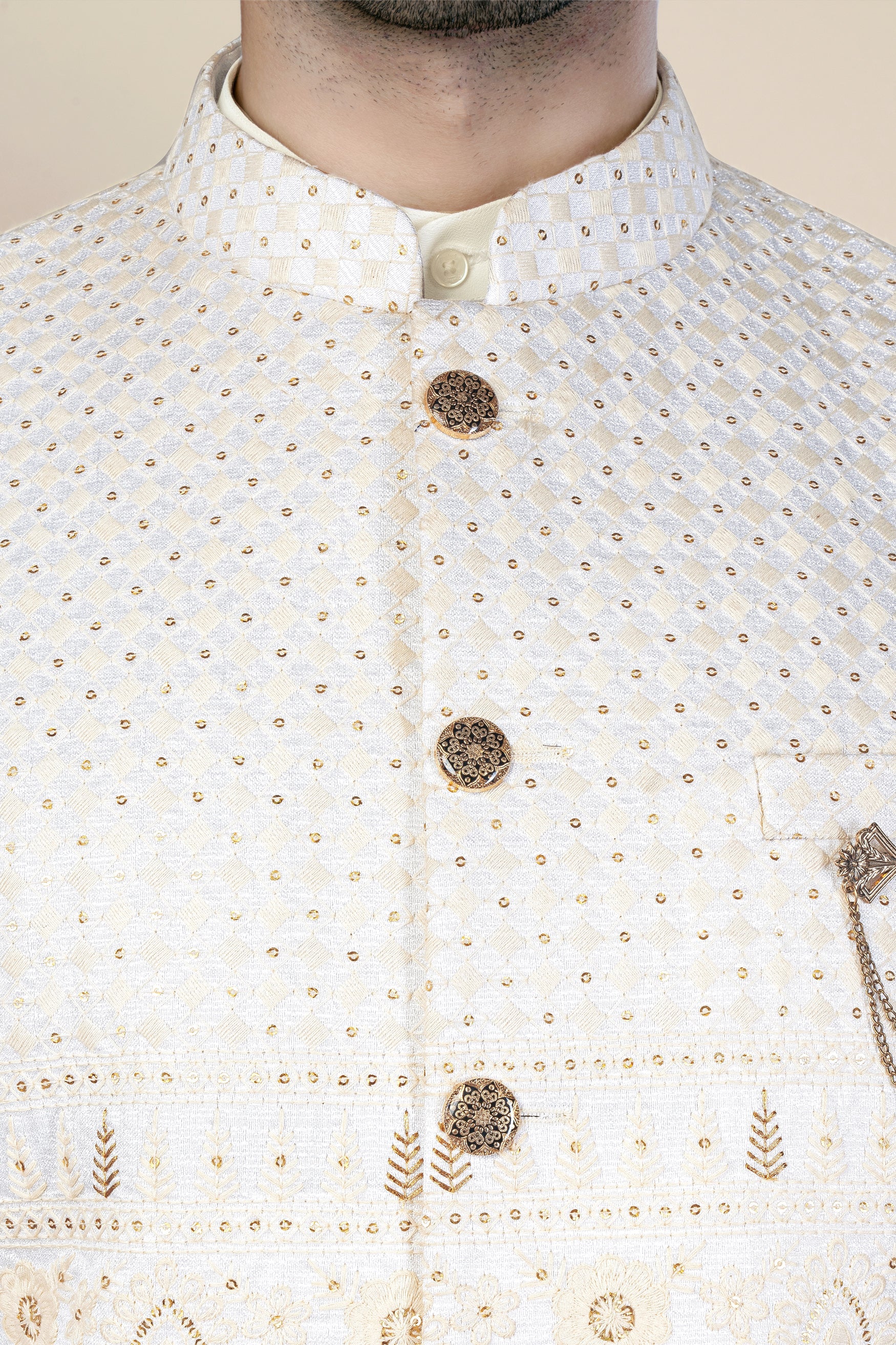 Sand Cream Thread and Sequin Embroidered Jodhpuri