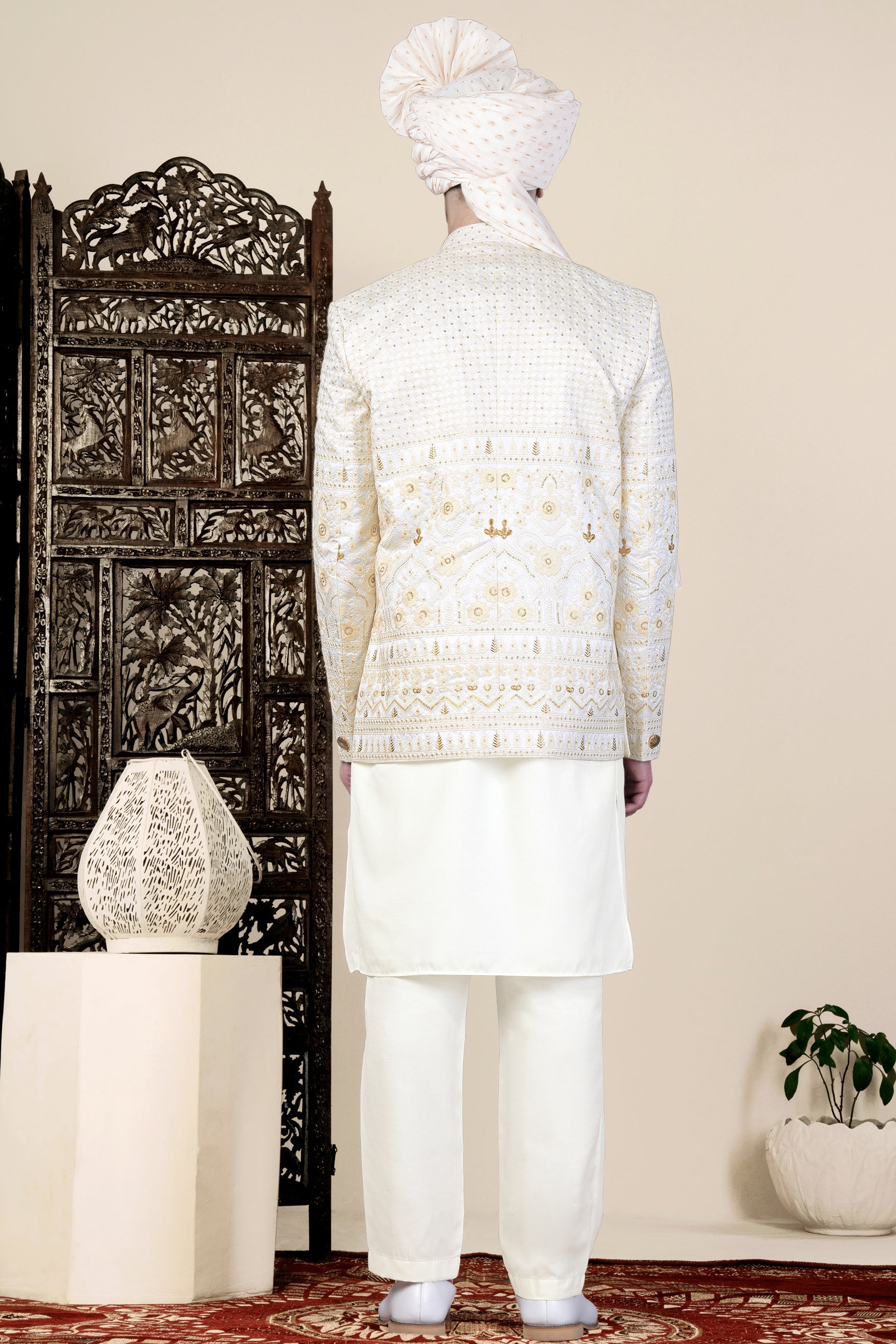 Sand Cream Thread and Sequin Embroidered Jodhpuri