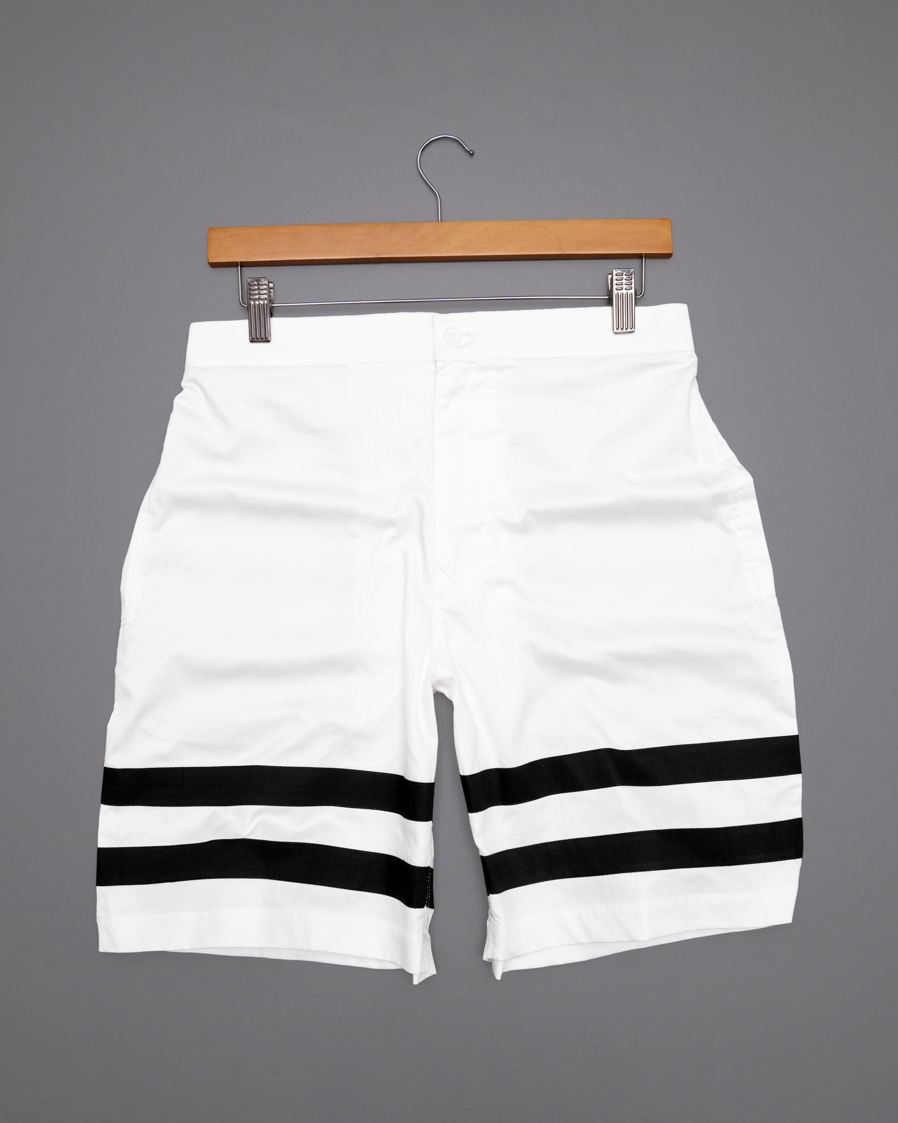 Bright White with Black Striped Designer Premium Cotton Shorts SR110-28, SR110-30, SR110-40, SR110-36, SR110-38, SR110-42, SR110-44, SR110-34, SR110-32