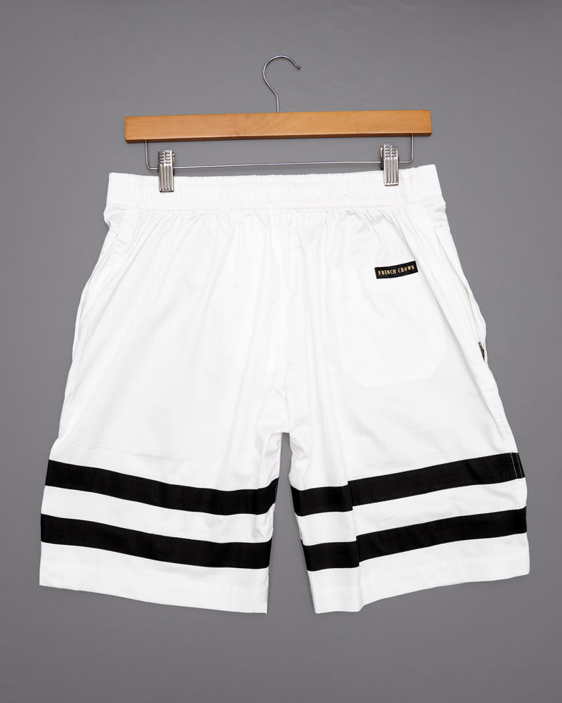 Bright White with Black Striped Designer Premium Cotton Shorts SR110-28, SR110-30, SR110-40, SR110-36, SR110-38, SR110-42, SR110-44, SR110-34, SR110-32
