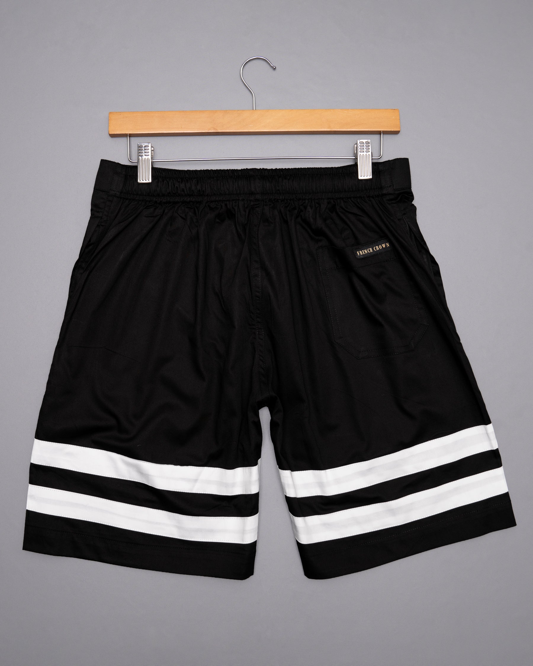 Jade Black with White Striped Designer Premium Cotton Shorts SR111-28, SR111-30, SR111-32, SR111-34, SR111-36, SR111-38, SR111-40, SR111-42, SR111-44