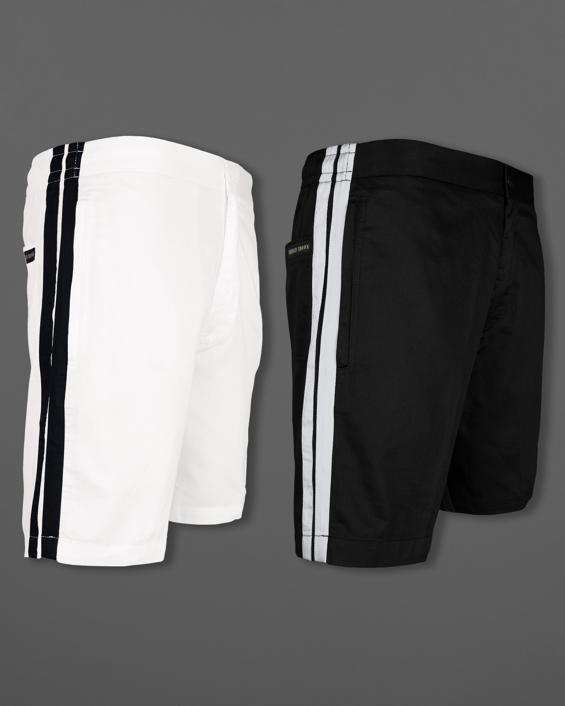 Jade Black And Bright White Plain-Solid Premium Cotton Shorts For Men