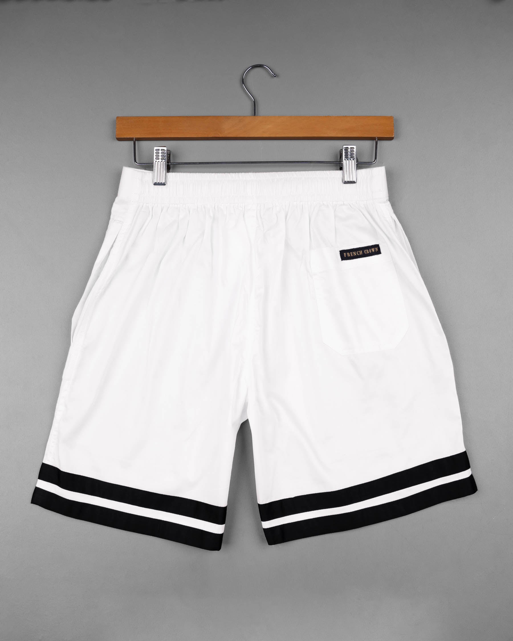 Jade Black And Bright White Plain-Solid Premium Cotton Shorts For Men