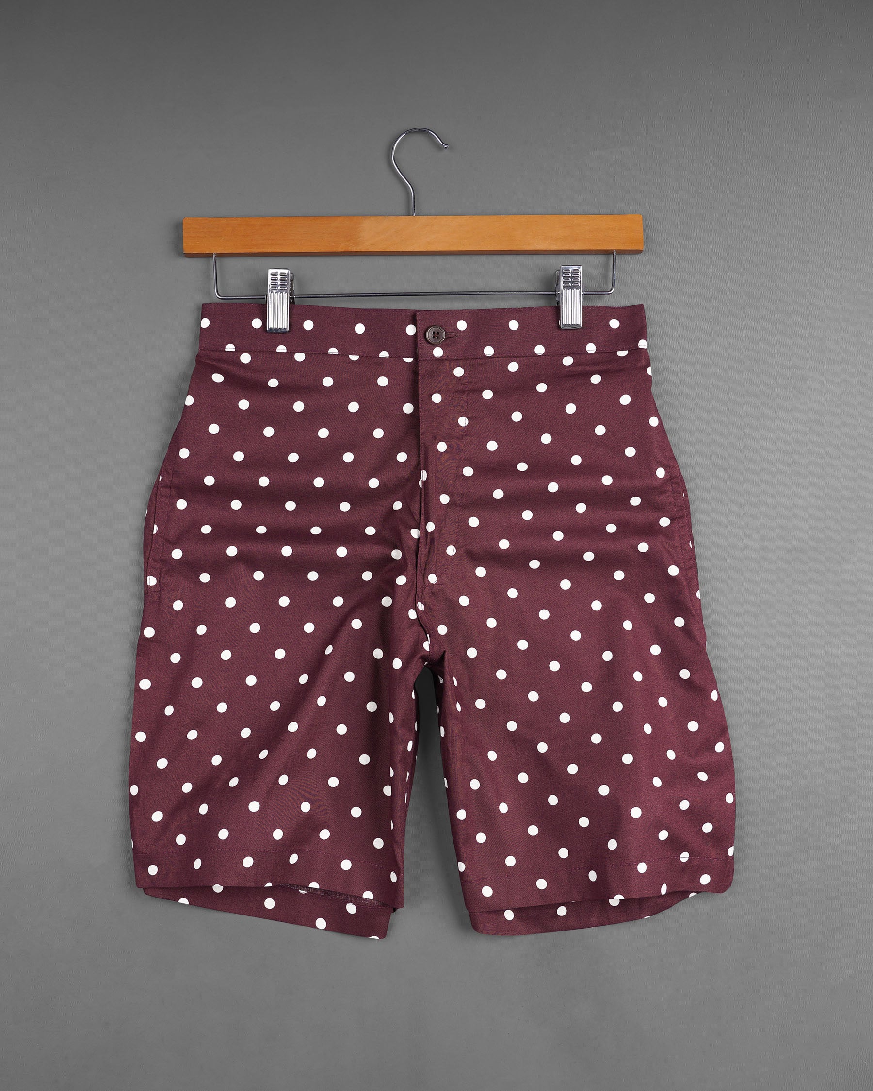 Cowboy Maroon Color with Polka Dotted Premium Cotton Designer Shorts SR155-28, SR155-30, SR155-32, SR155-34, SR155-36, SR155-38, SR155-40, SR155-42, SR155-44