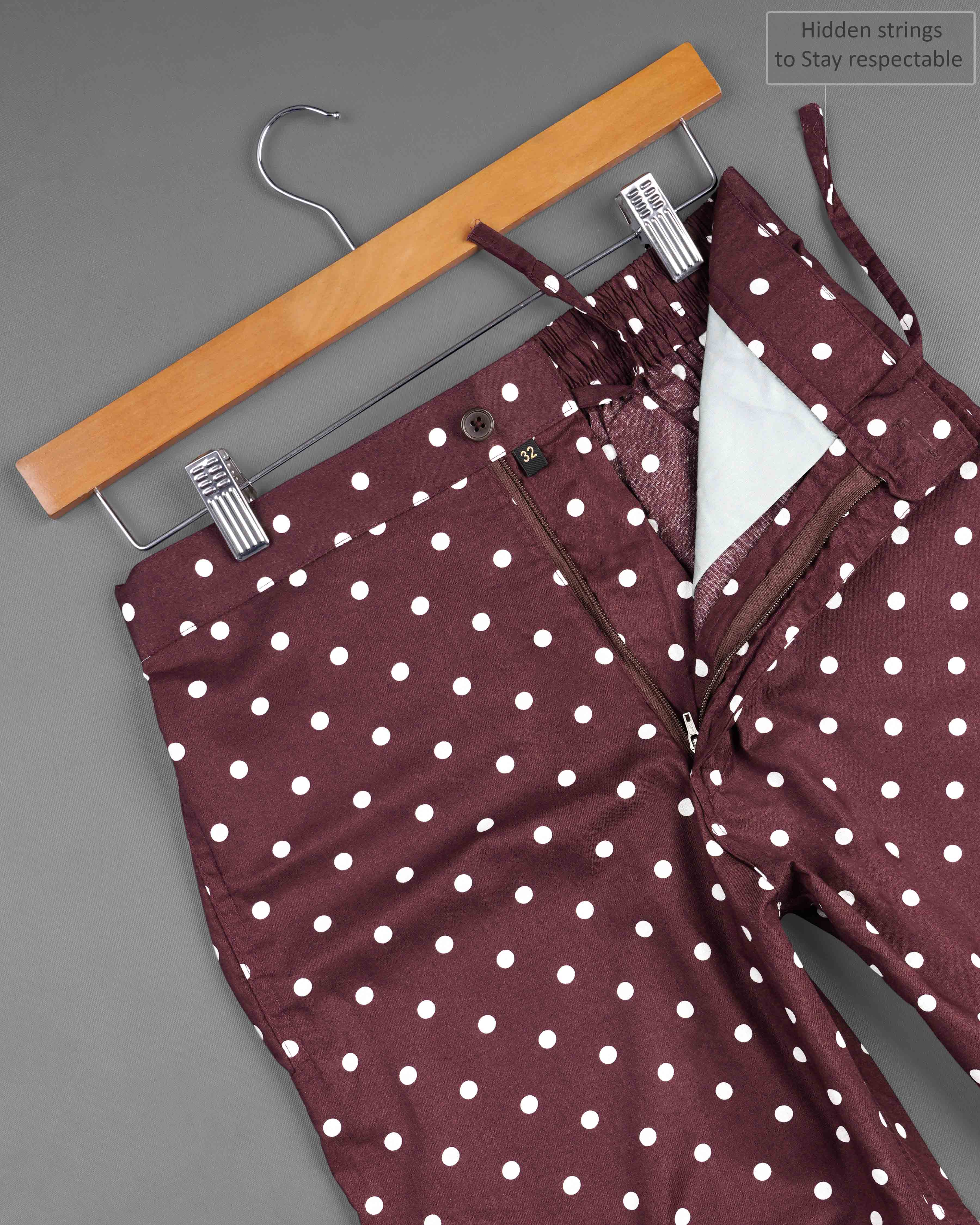 Cowboy Maroon Color with Polka Dotted Premium Cotton Designer Shorts SR155-28, SR155-30, SR155-32, SR155-34, SR155-36, SR155-38, SR155-40, SR155-42, SR155-44