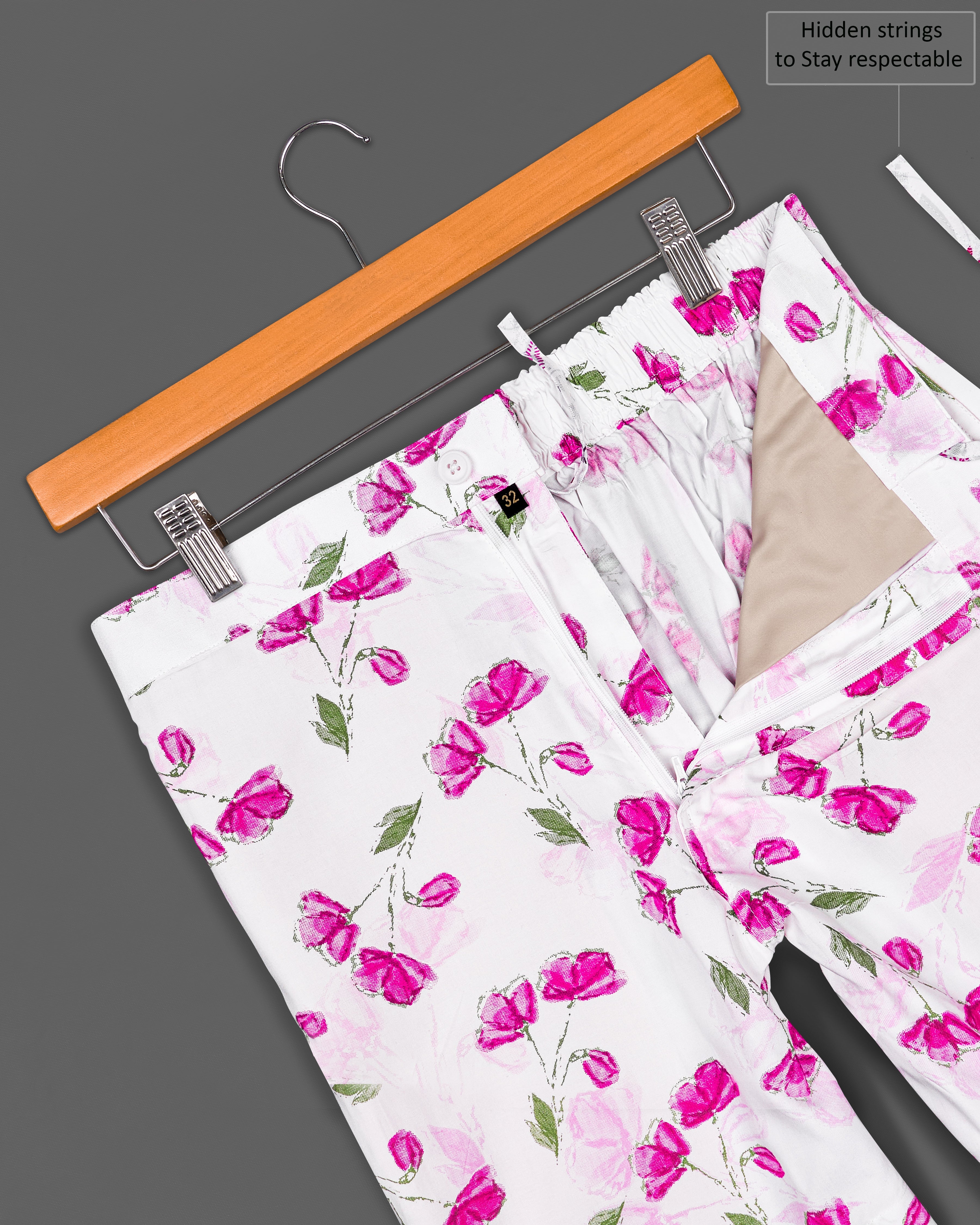 Bright White Rose Printed Premium Cotton Shorts SR189-28, SR189-30, SR189-32, SR189-34, SR189-36, SR189-38, SR189-40, SR189-42, SR189-44