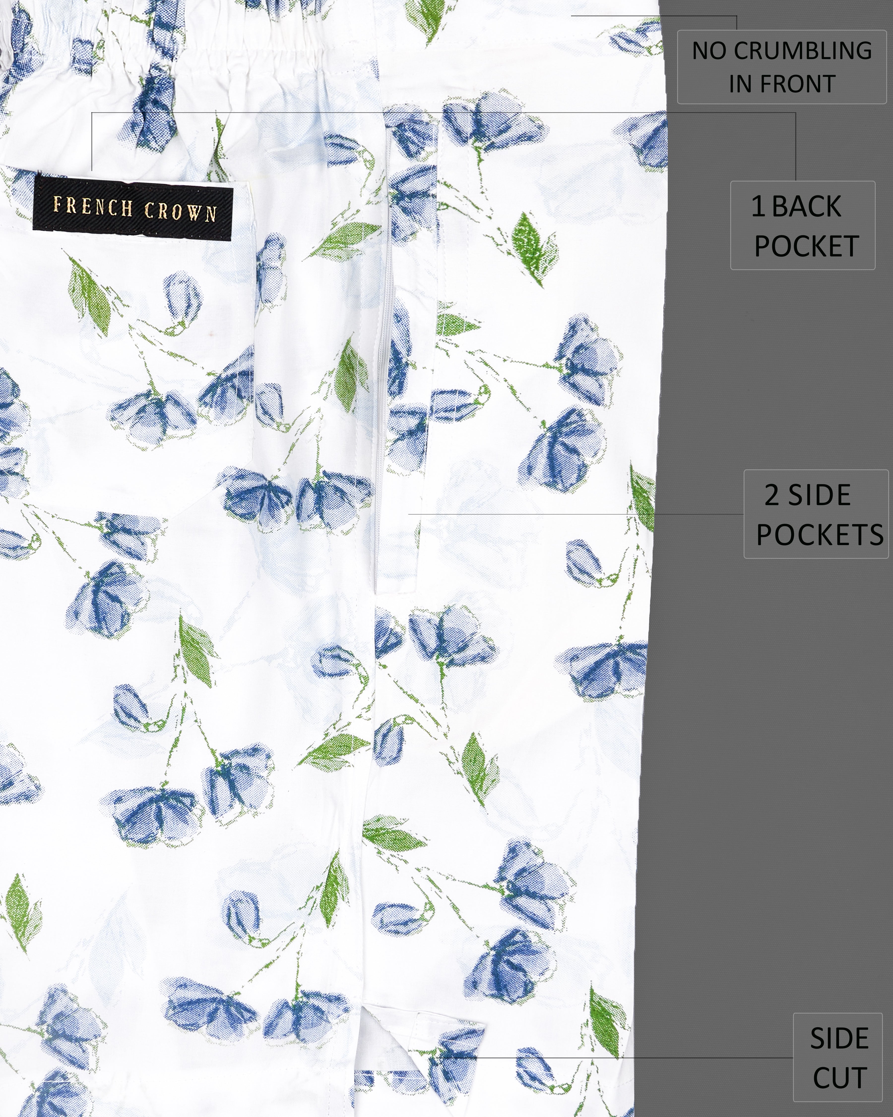 Bright White Floral Printed Premium Cotton Shorts
