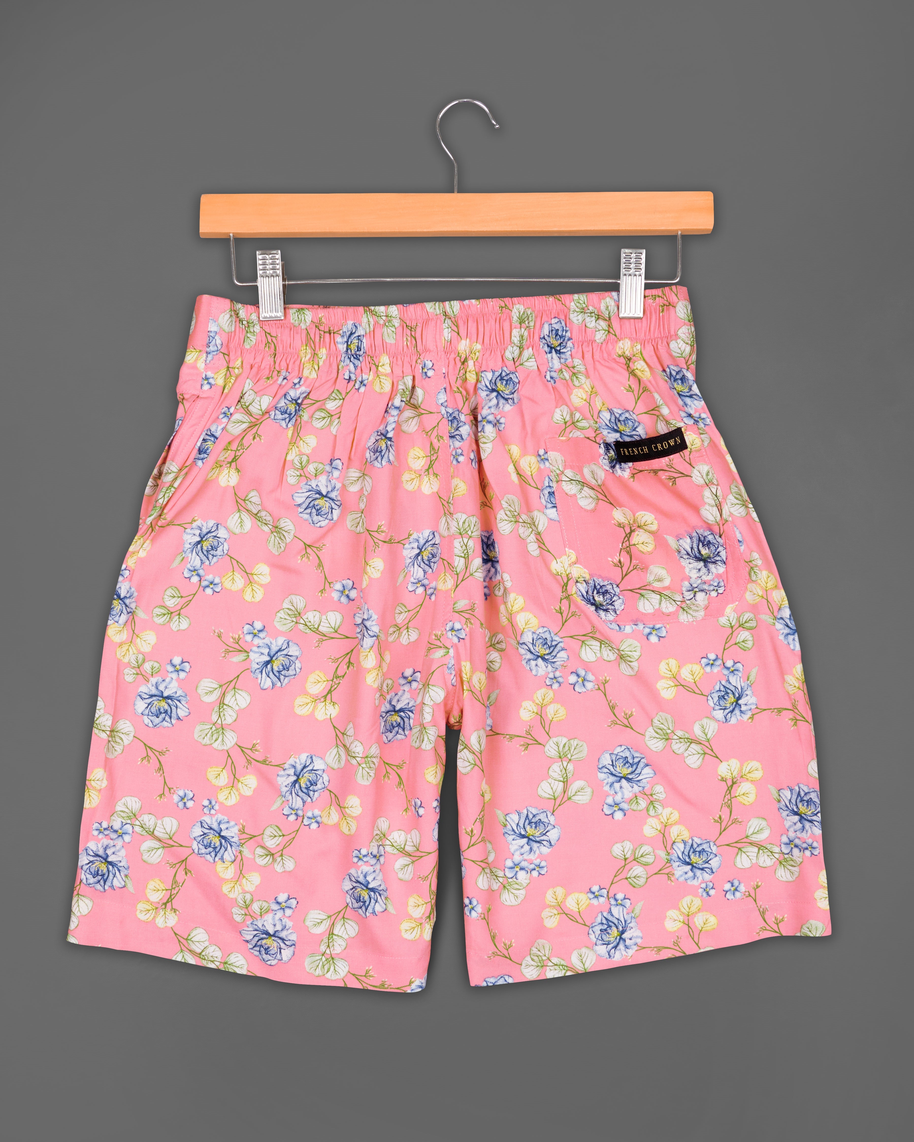 Blush Pink Floral Printed Premium Cotton Shorts SR194-28, SR194-30, SR194-32, SR194-34, SR194-36, SR194-38, SR194-40, SR194-42, SR194-44