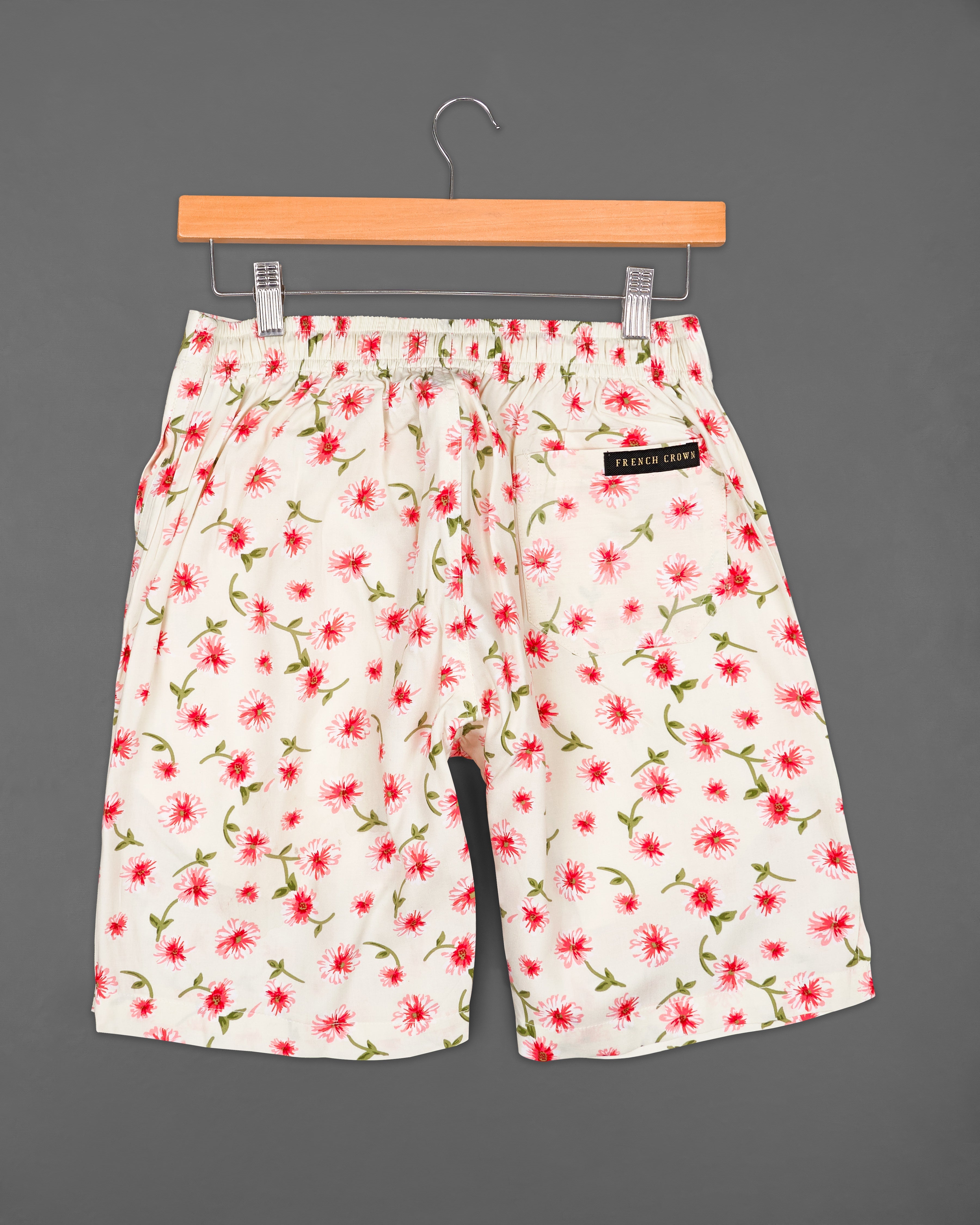 Merino Cream Floral Printed Premium Cotton Shorts SR198-28, SR198-30, SR198-32, SR198-34, SR198-36, SR198-38, SR198-40, SR198-42, SR198-44