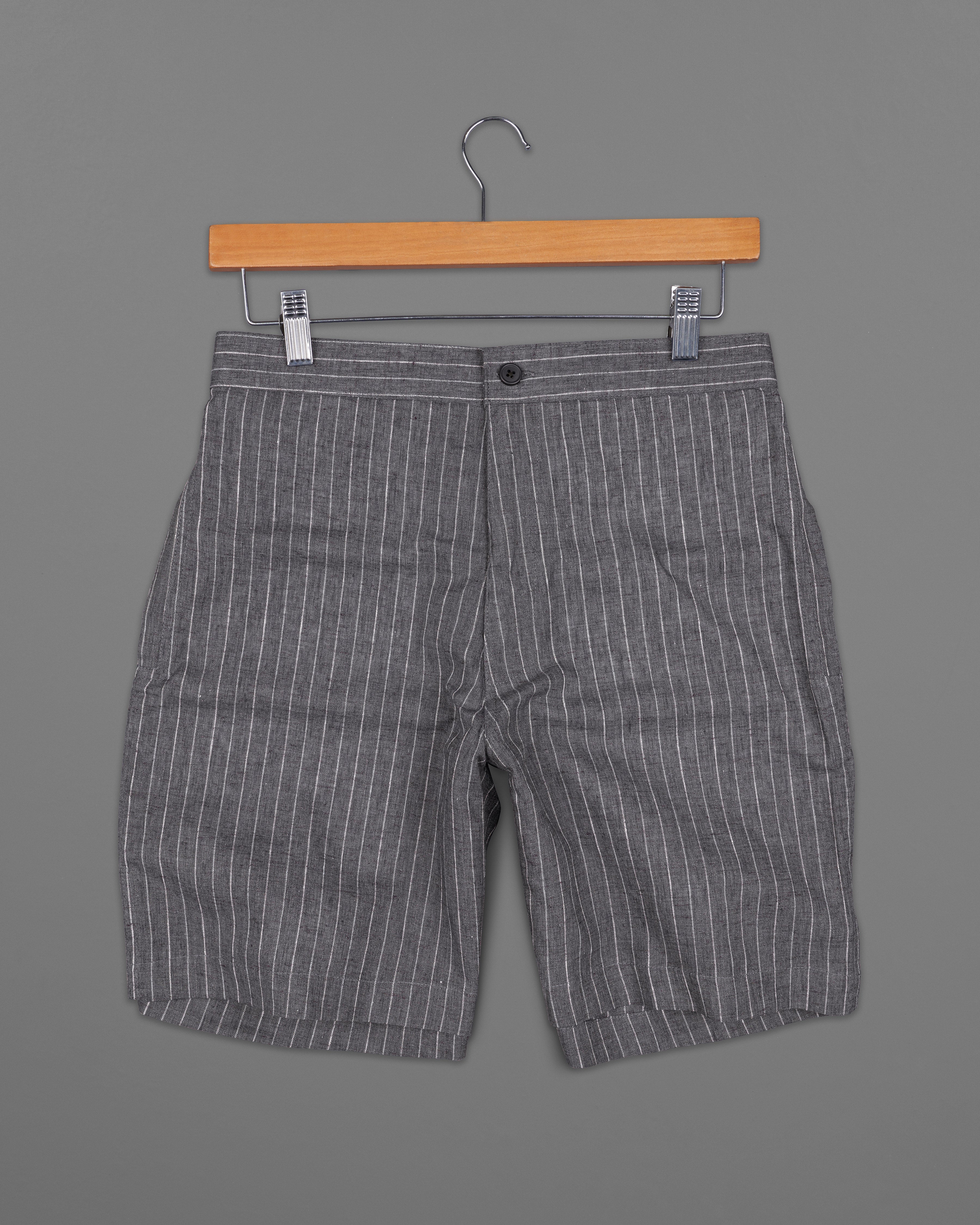 Vampire Gray with White Striped Luxurious Linen Shorts SR207-28, SR207-30, SR207-32, SR207-34, SR207-36, SR207-38, SR207-40, SR207-42, SR207-44