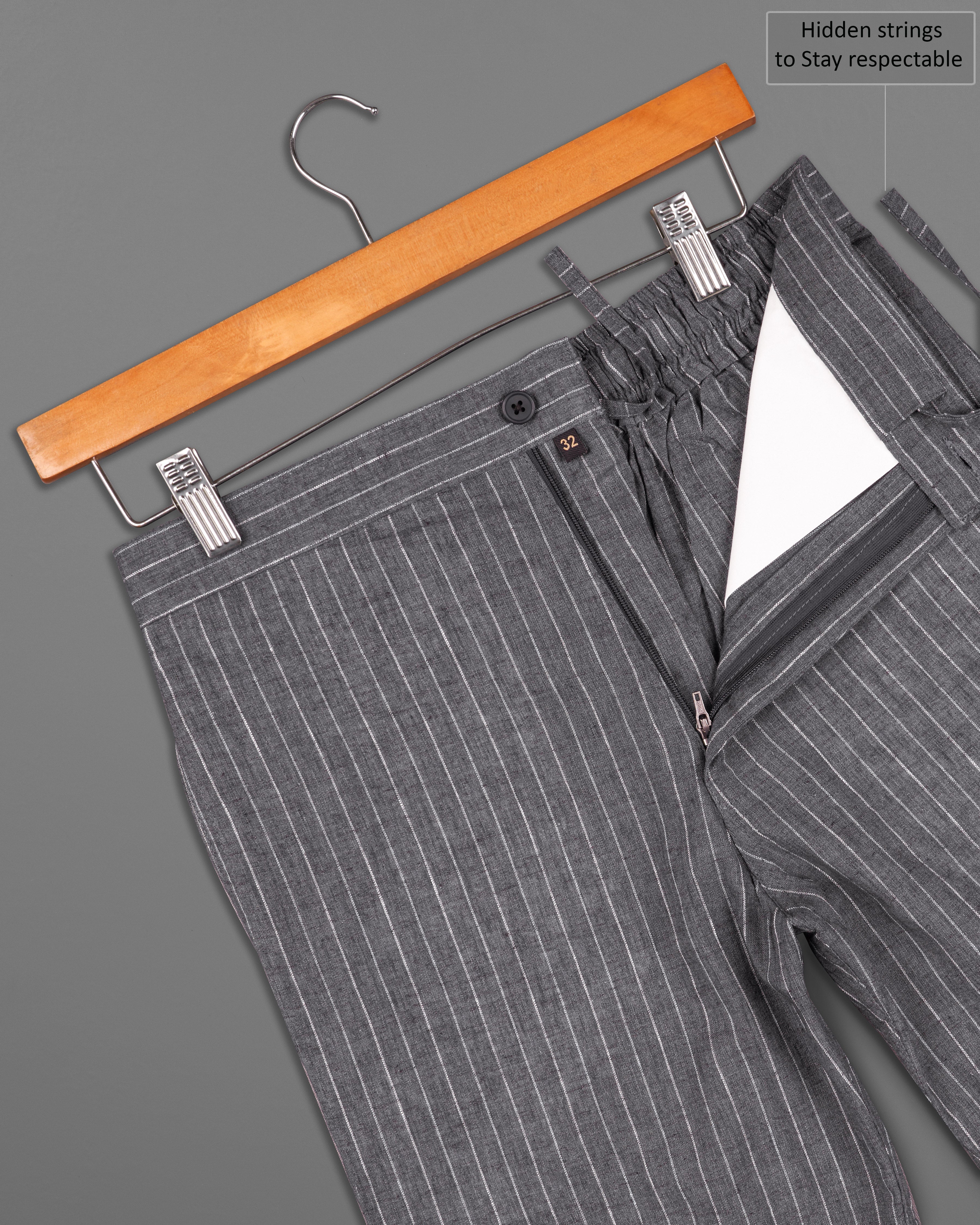 Vampire Gray with White Striped Luxurious Linen Shorts SR207-28, SR207-30, SR207-32, SR207-34, SR207-36, SR207-38, SR207-40, SR207-42, SR207-44