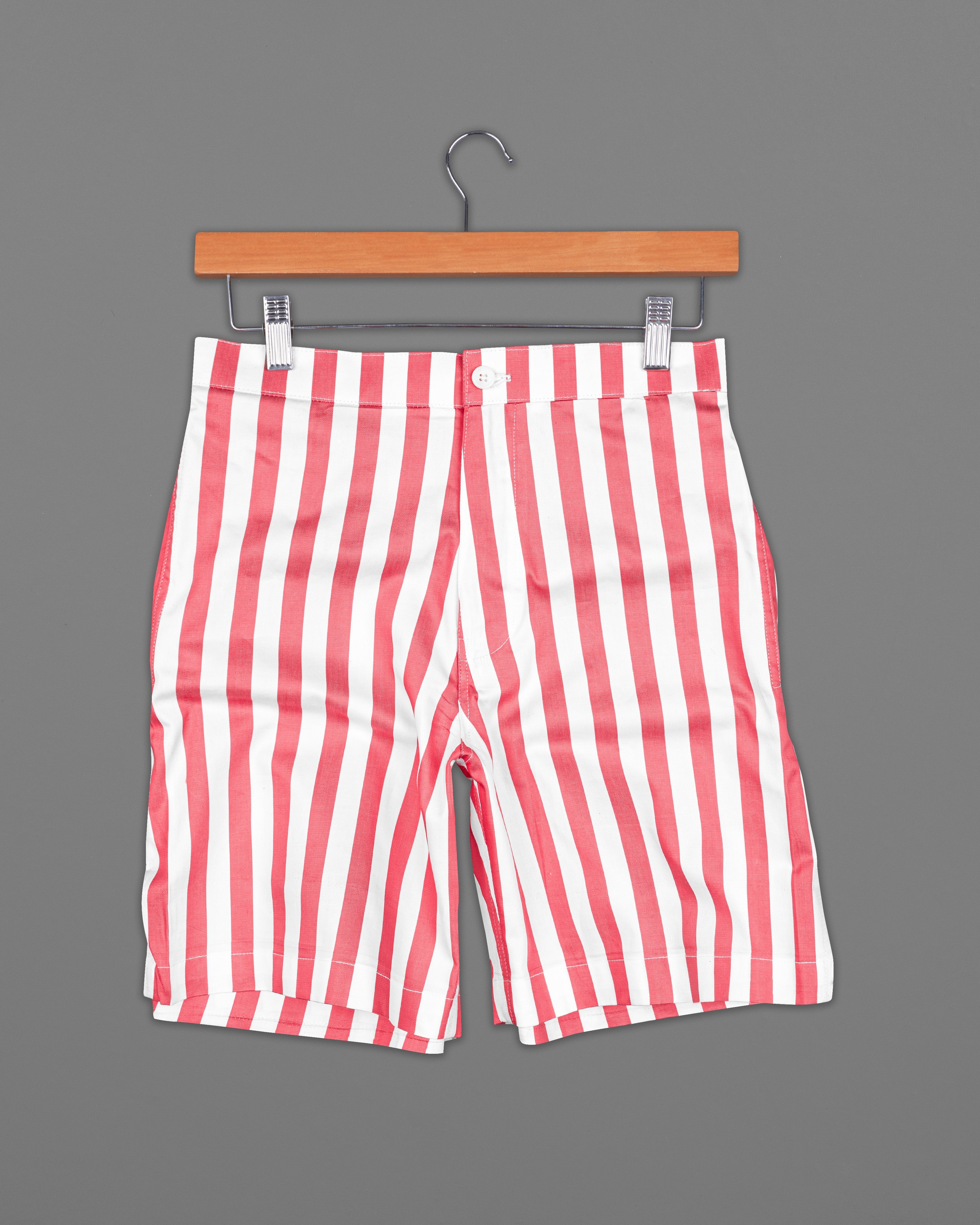 Geraldine Pink and White Striped Twill Premium Cotton Shorts SR211-28, SR211-30, SR211-32, SR211-34, SR211-36, SR211-38, SR211-40, SR211-42, SR211-44