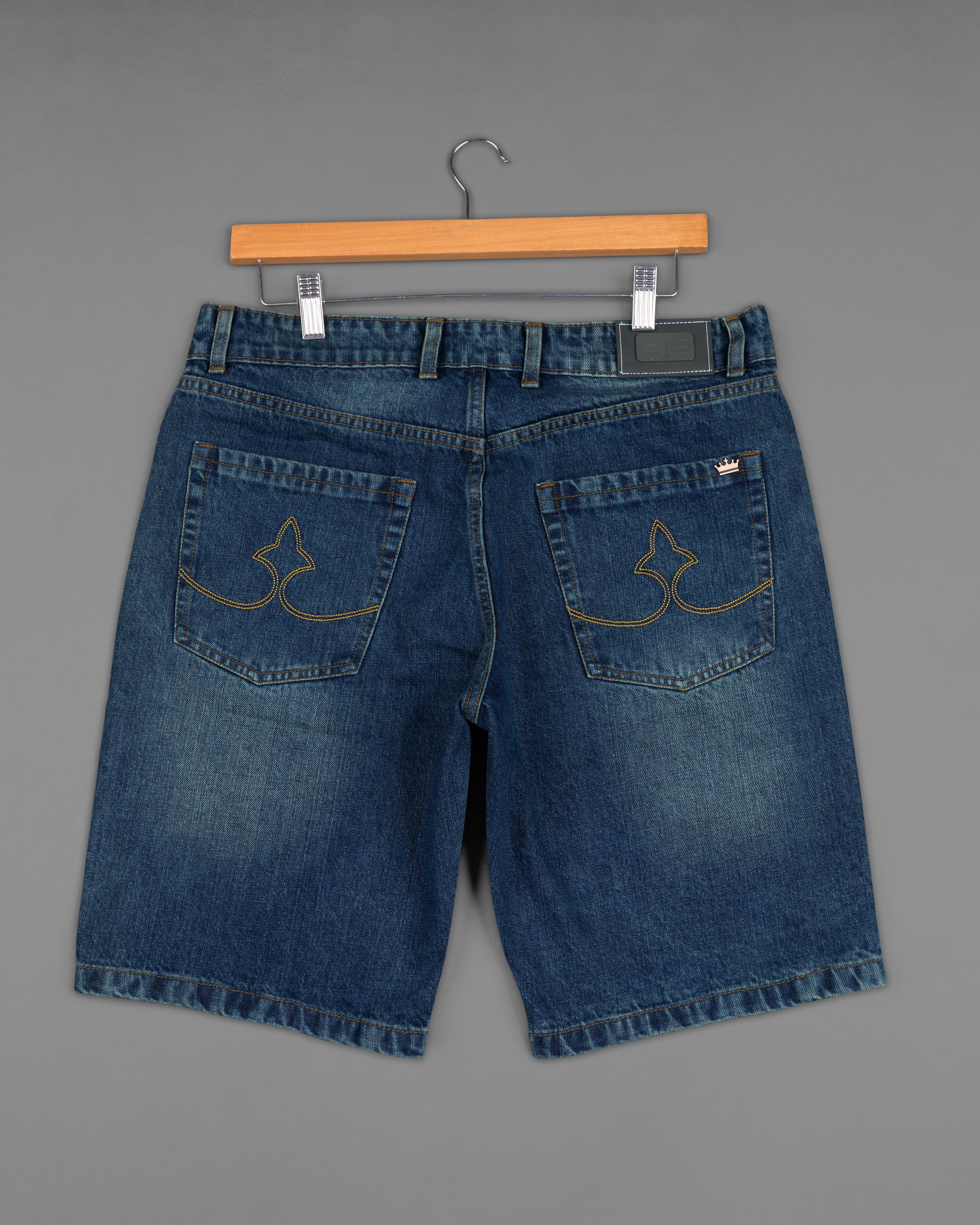 Rhino Blue and Pewter Green Mildly Distressed Whiskering Wash Denim Shorts SR216-28, SR216-30, SR216-32, SR216-34, SR216-36, SR216-38, SR216-40, SR216-42, SR216-44