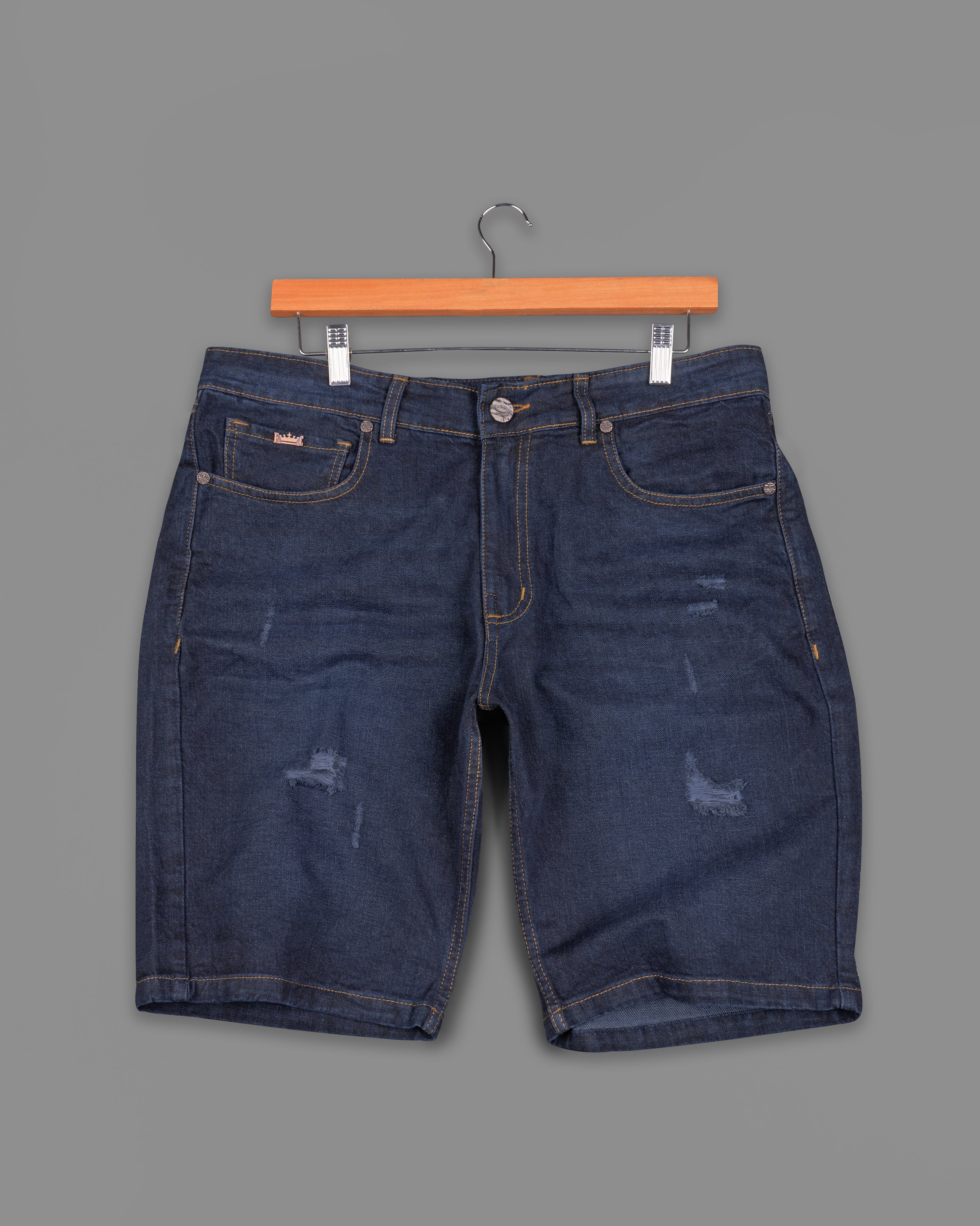 Martinique Blue Mildly Distressed Whiskering Wash Denim Shorts SR219-28, SR219-30, SR219-32, SR219-34, SR219-36, SR219-38, SR219-40, SR219-42, SR219-44