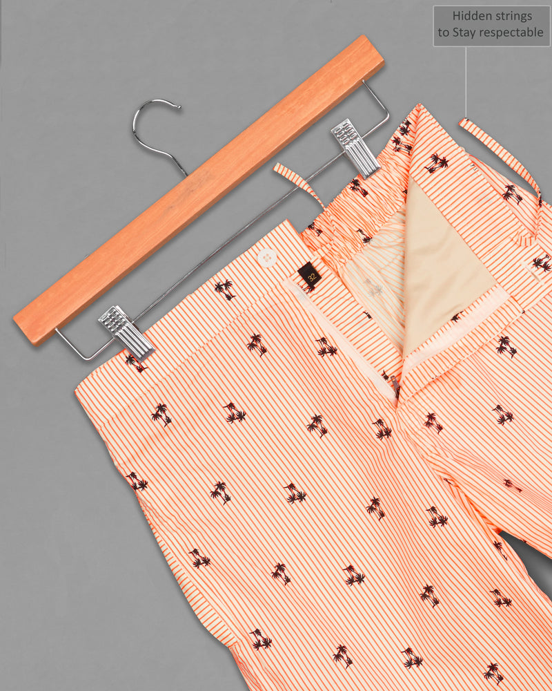 Bittersweet Orange and Black Striped with Trees Printed Premium Cotton Shorts SR227-28, SR227-30, SR227-32, SR227-34, SR227-36, SR227-38, SR227-40, SR227-42, SR227-44