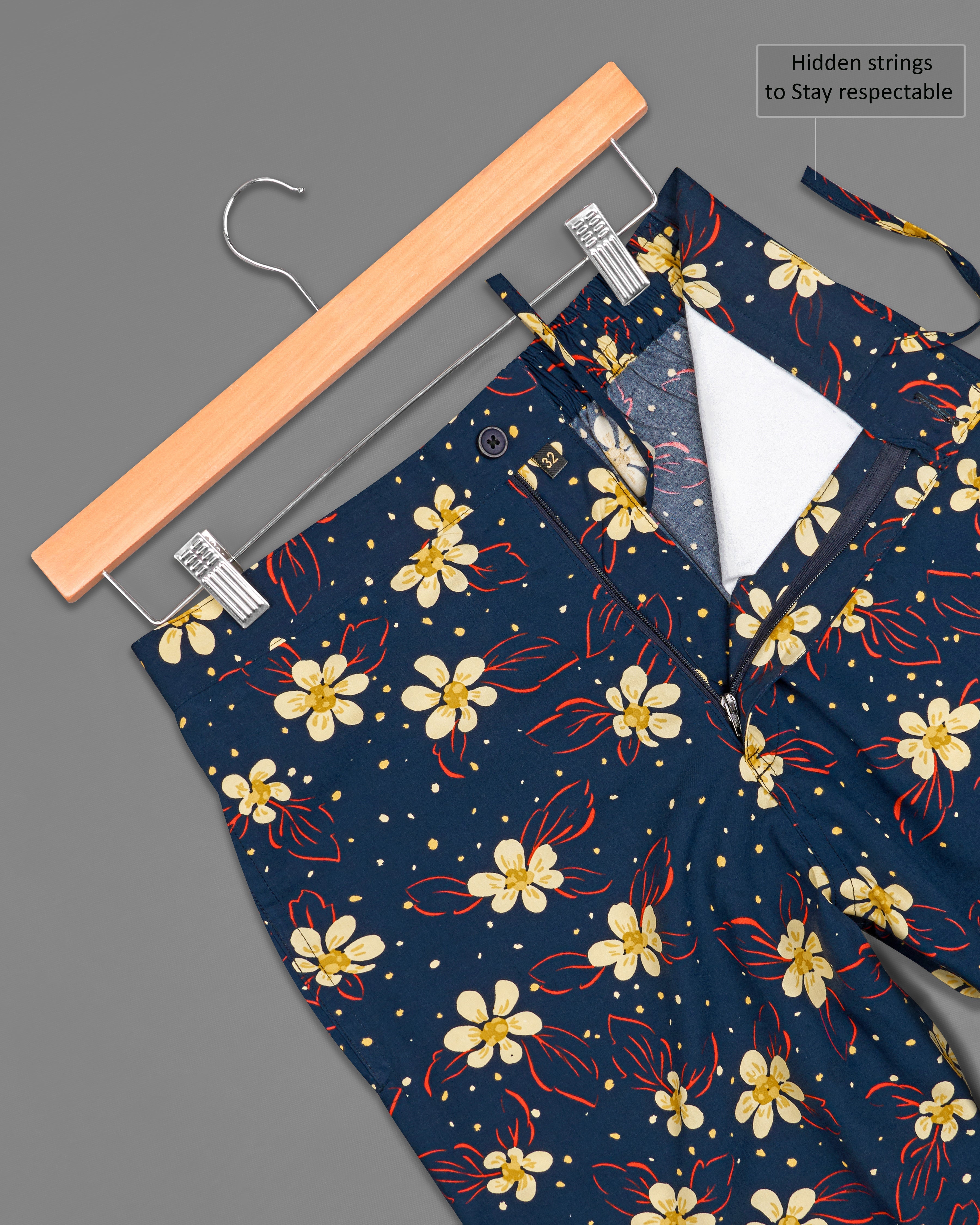 Midnight Navy Blue Floral Printed Premium Cotton Shorts SR235-28, SR235-30, SR235-32, SR235-34, SR235-36, SR235-38, SR235-40, SR235-42, SR235-44