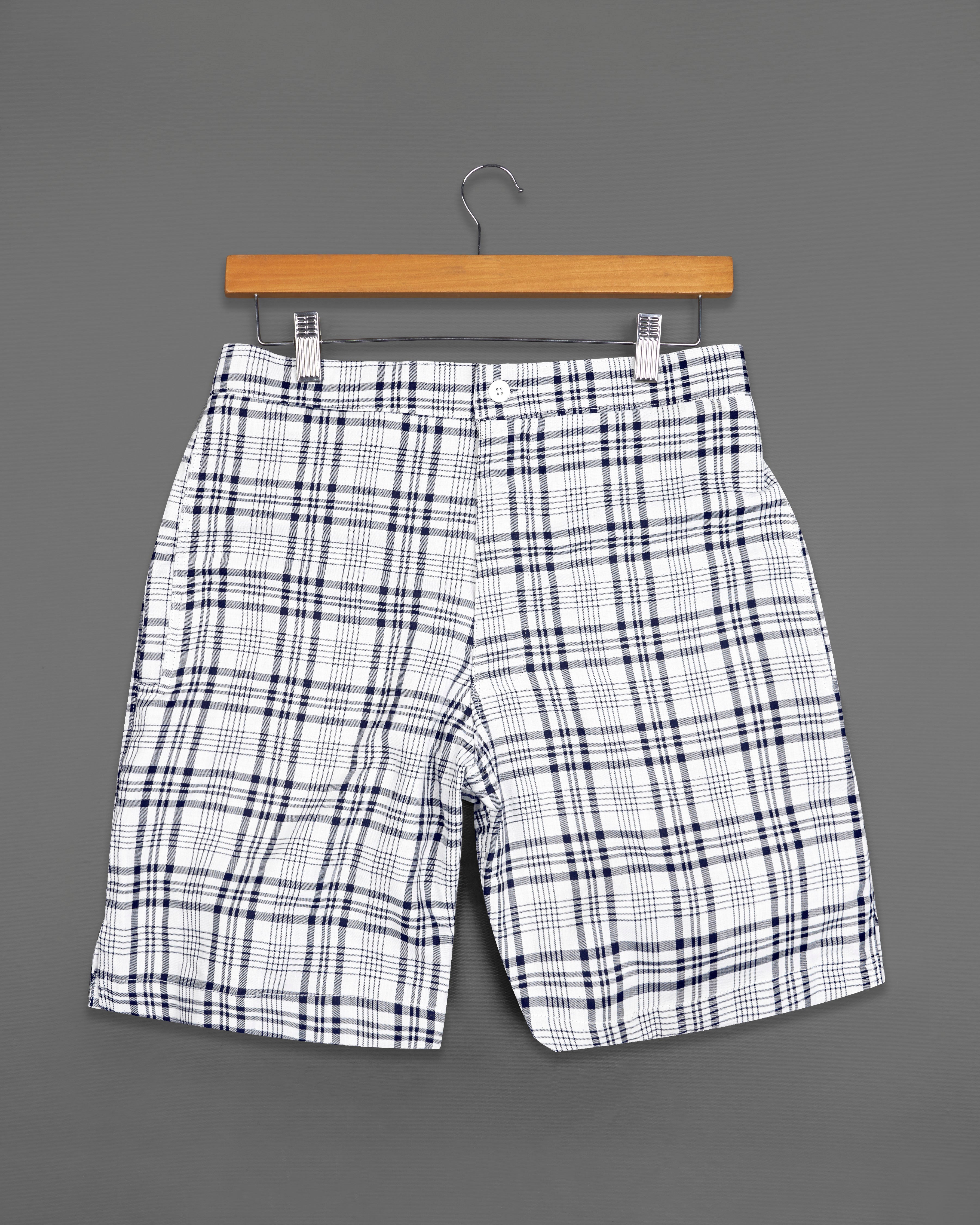 Midnight Navy Blue and White Twill Checkered Premium Cotton Shorts SR252-28, SR252-30, SR252-32, SR252-34, SR252-36, SR252-38, SR252-40, SR252-42, SR252-44