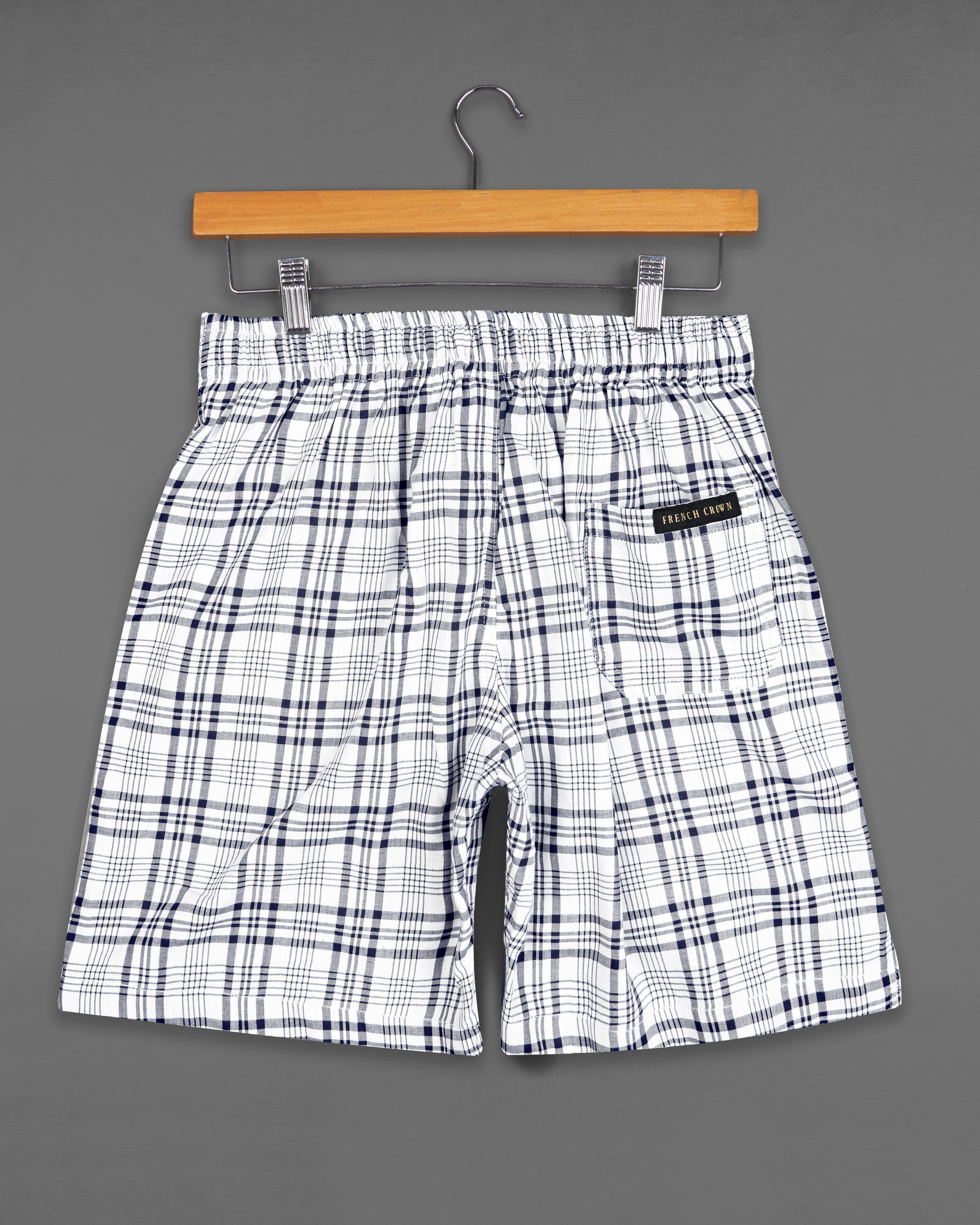 Midnight Navy Blue and White Twill Checkered Premium Cotton Shorts SR252-28, SR252-30, SR252-32, SR252-34, SR252-36, SR252-38, SR252-40, SR252-42, SR252-44