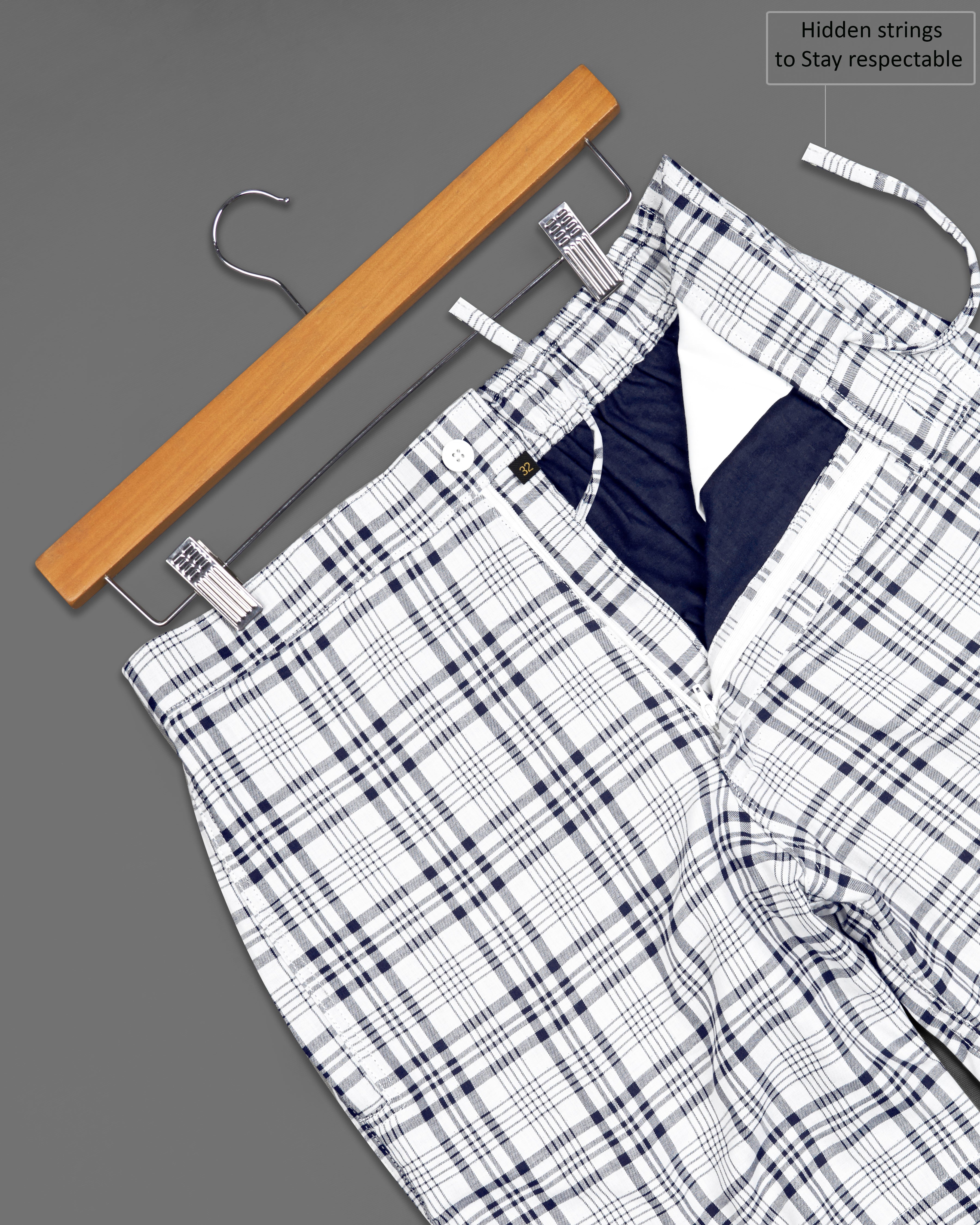 Midnight Navy Blue and White Twill Checkered Premium Cotton Shorts SR252-28, SR252-30, SR252-32, SR252-34, SR252-36, SR252-38, SR252-40, SR252-42, SR252-44