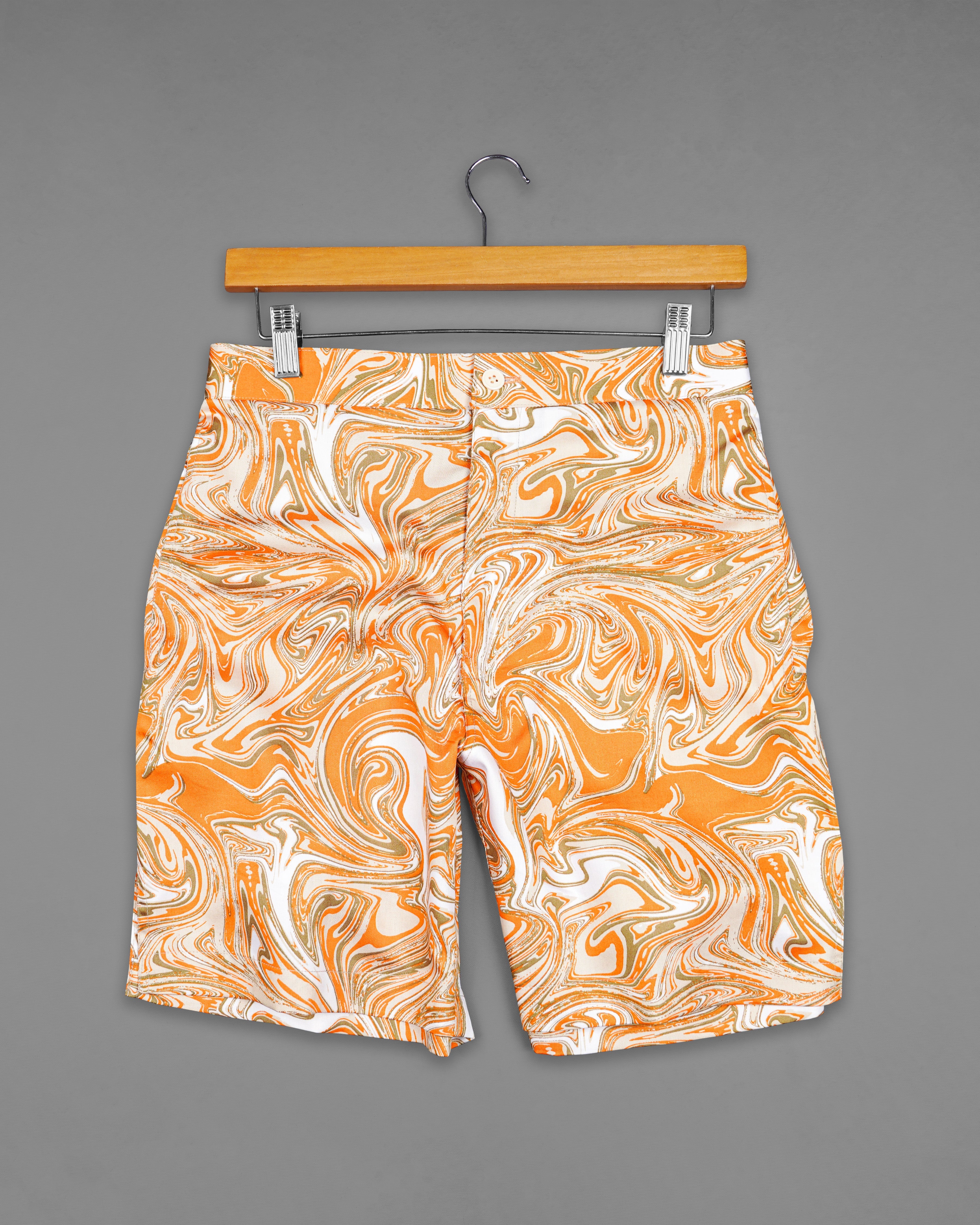 Cantaloupe Orange and White Printed Super Soft Premium Cotton Shorts SR259-28, SR259-30, SR259-32, SR259-34, SR259-36, SR259-38, SR259-40, SR259-42, SR259-44