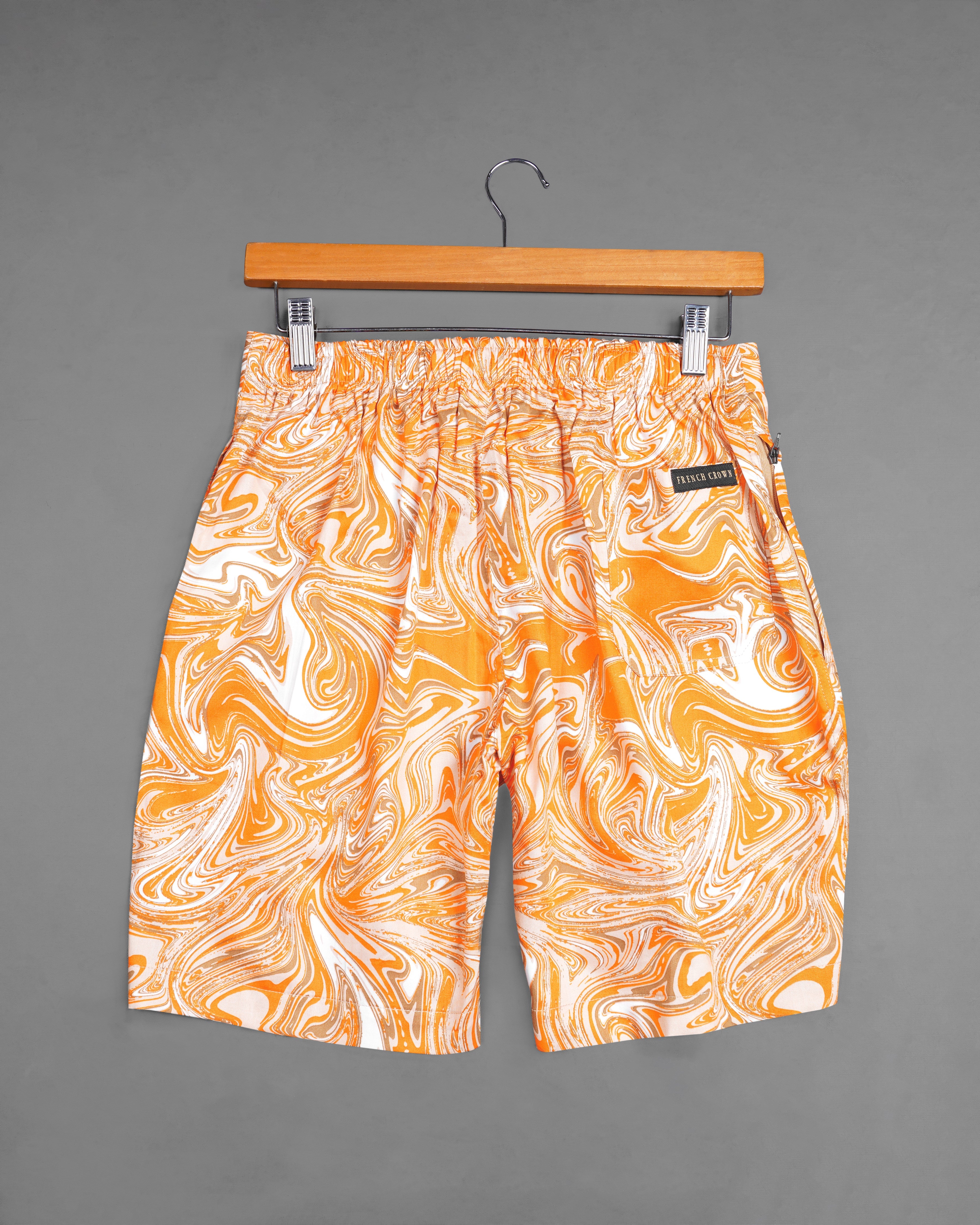 Cantaloupe Orange and White Printed Super Soft Premium Cotton Shorts SR259-28, SR259-30, SR259-32, SR259-34, SR259-36, SR259-38, SR259-40, SR259-42, SR259-44