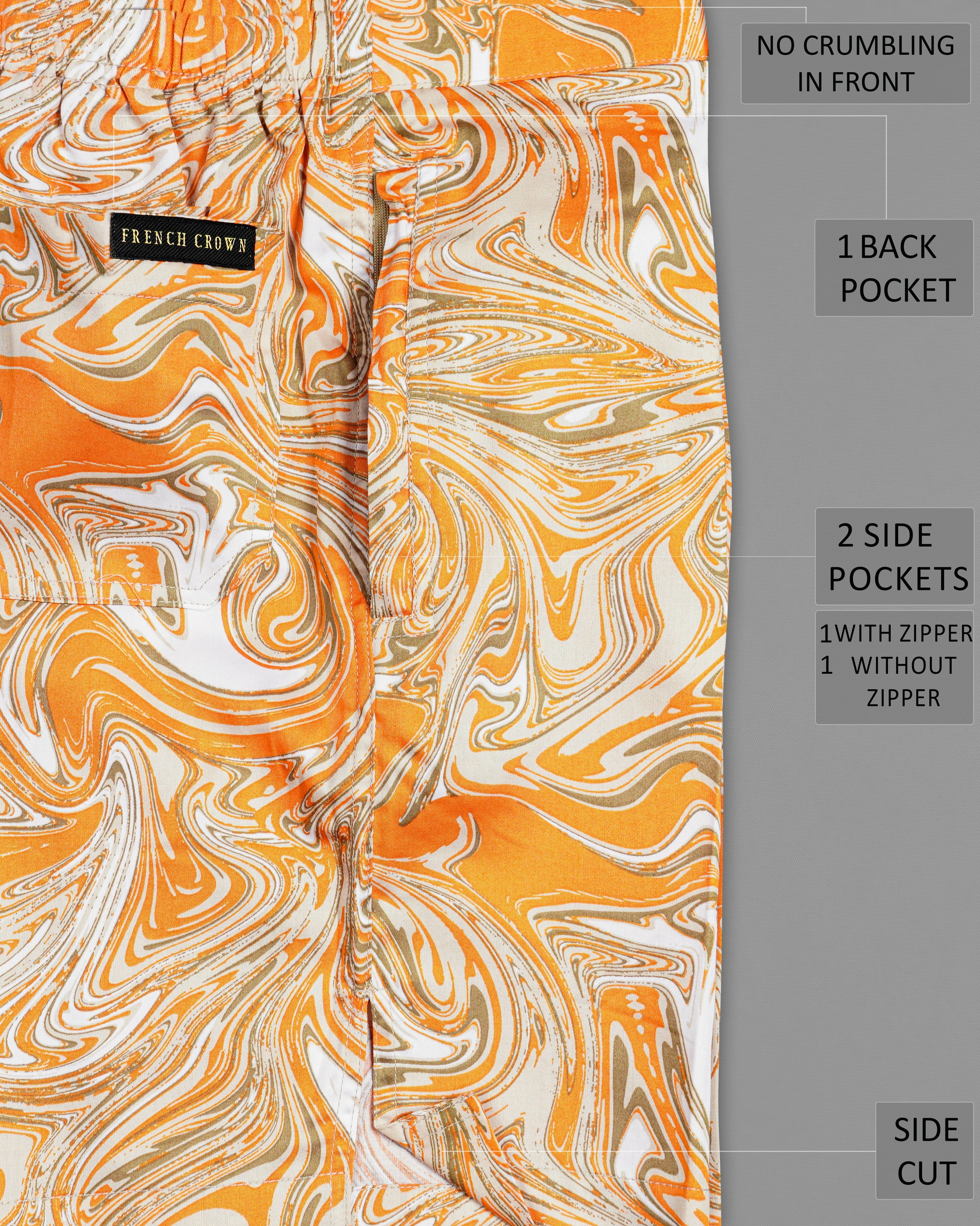 Cantaloupe Orange and White Printed Super Soft Premium Cotton Shorts SR259-28, SR259-30, SR259-32, SR259-34, SR259-36, SR259-38, SR259-40, SR259-42, SR259-44