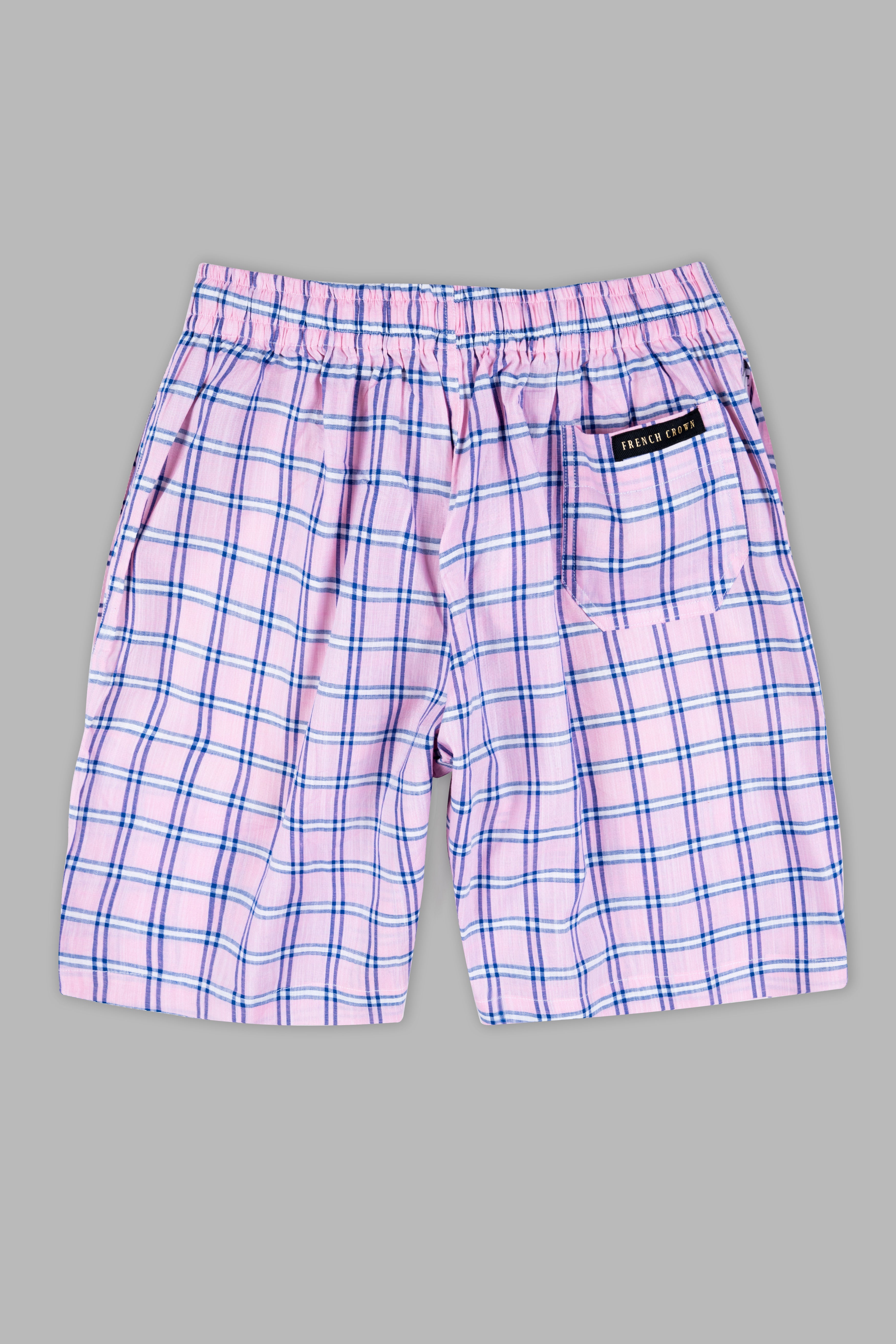 Melanie Pink and Smalt Blue Checkered Chambray Shorts SR375-28, SR375-30, SR375-32, SR375-34, SR375-36, SR375-38, SR375-40, SR375-42, SR375-44