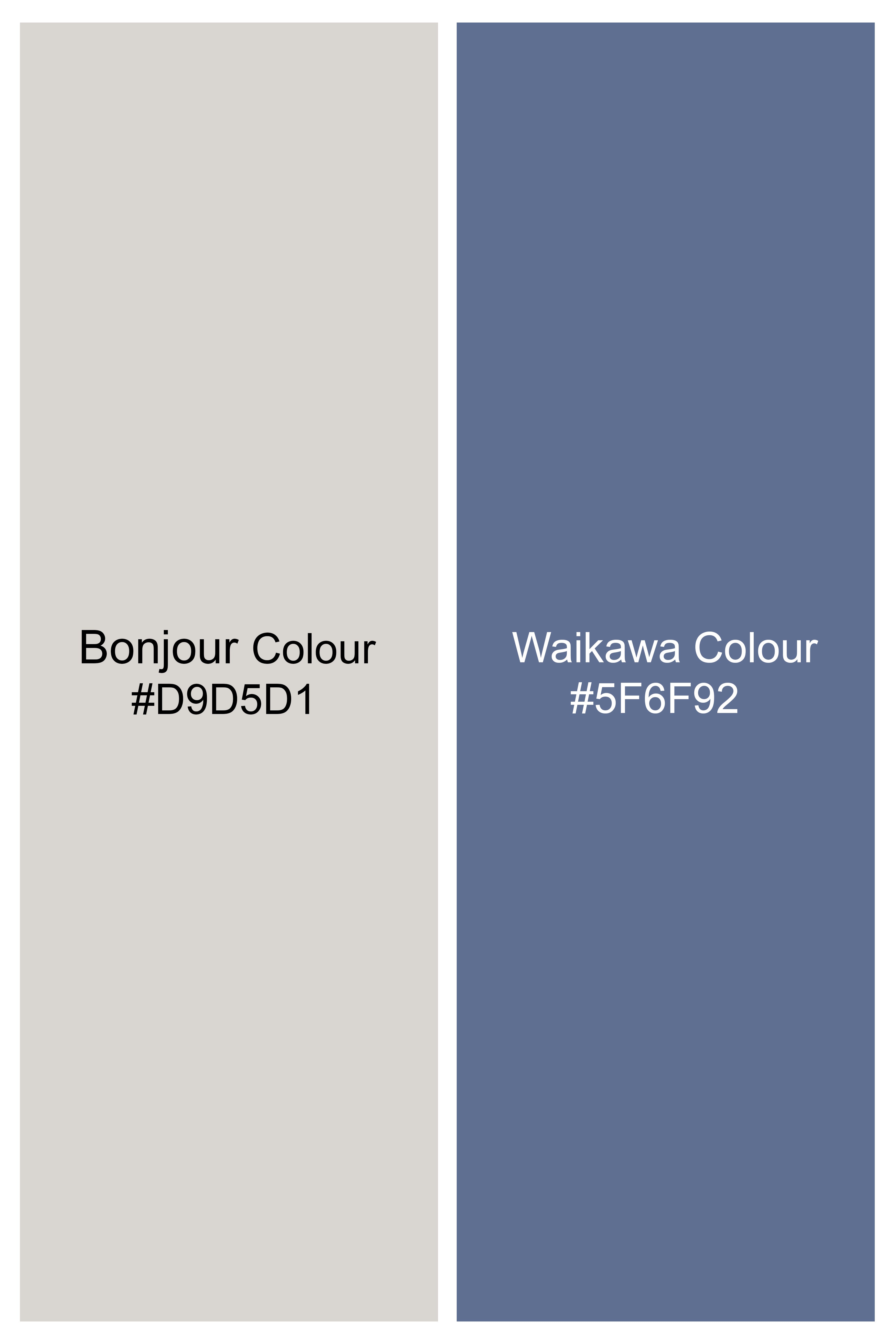 Bonjour Cream and Waikawa Blue Striped Dobby Textured Giza Cotton Shorts SR376-28, SR376-30, SR376-32, SR376-34, SR376-36, SR376-38, SR376-40, SR376-42, SR376-44
