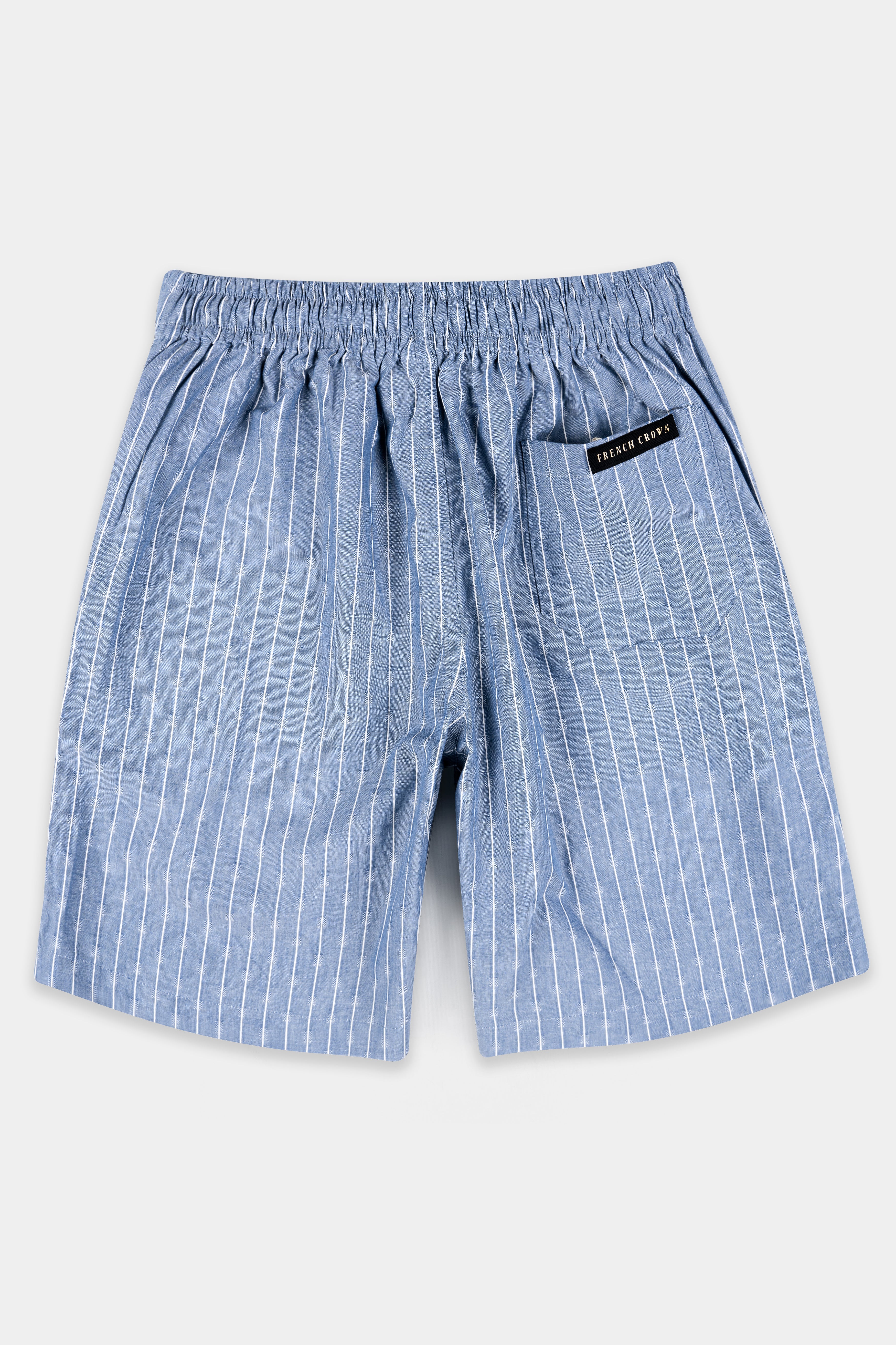 Waikawa Blue and White Striped Dobby Textured Giza Cotton Shorts SR377-28, SR377-30, SR377-32, SR377-34, SR377-36, SR377-38, SR377-40, SR377-42, SR377-44